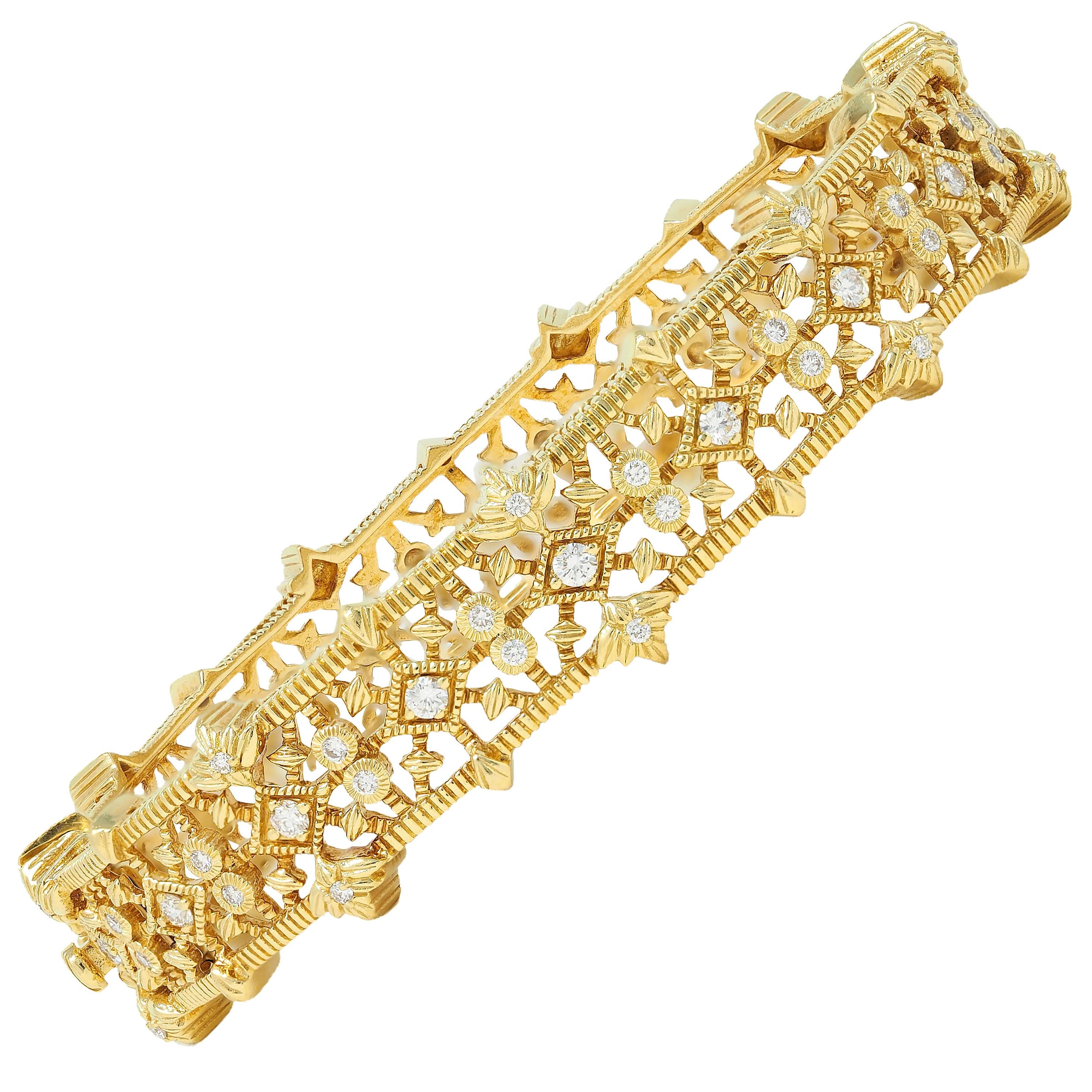 Judith Ripka Contemporary 0.96 CTW Diamond 18K Gold Foliate Bangle Bracelet