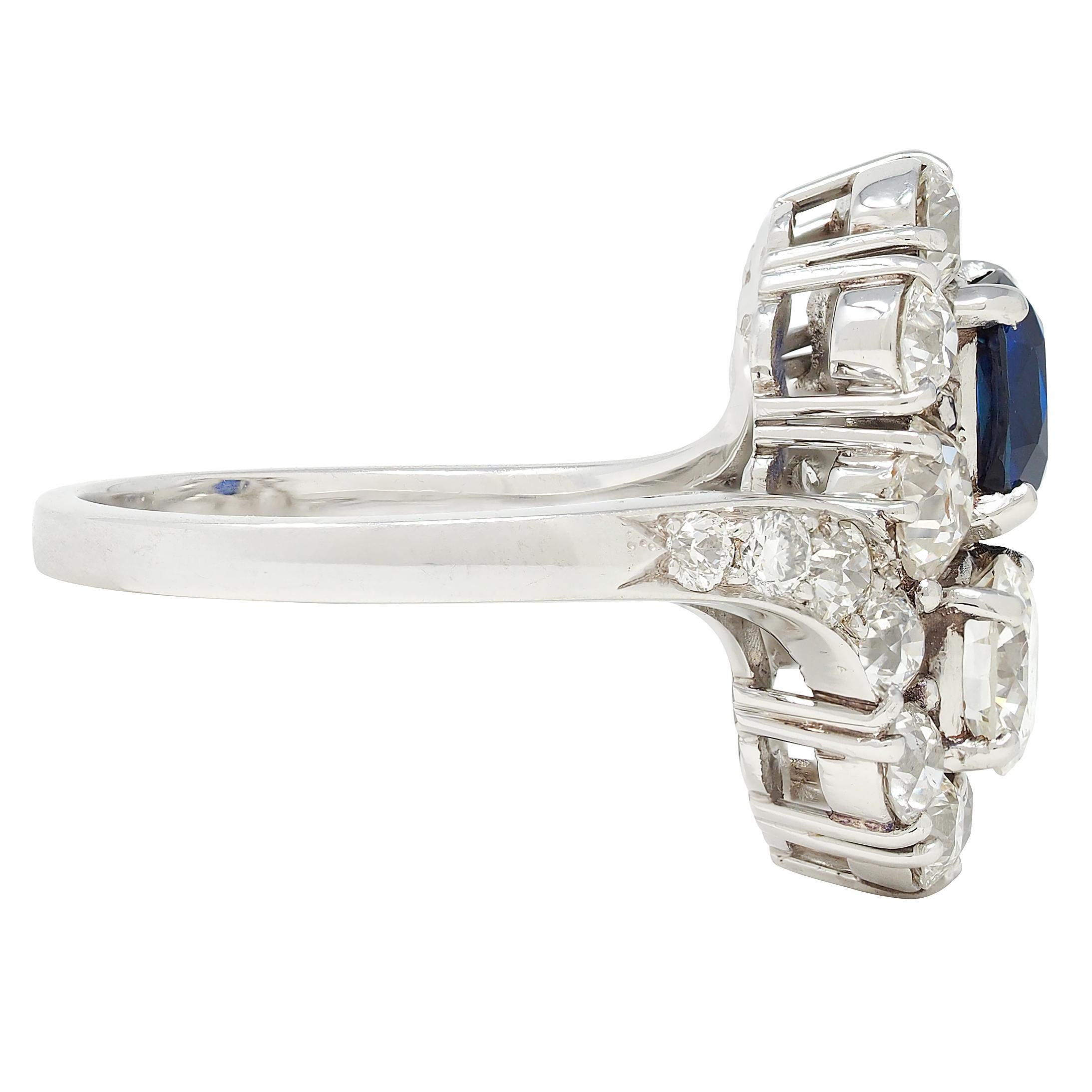 1950's 4.45 CTW No Heat Sapphire Diamond Platinum Vintage Toi-Et-Moi Ring AGL
