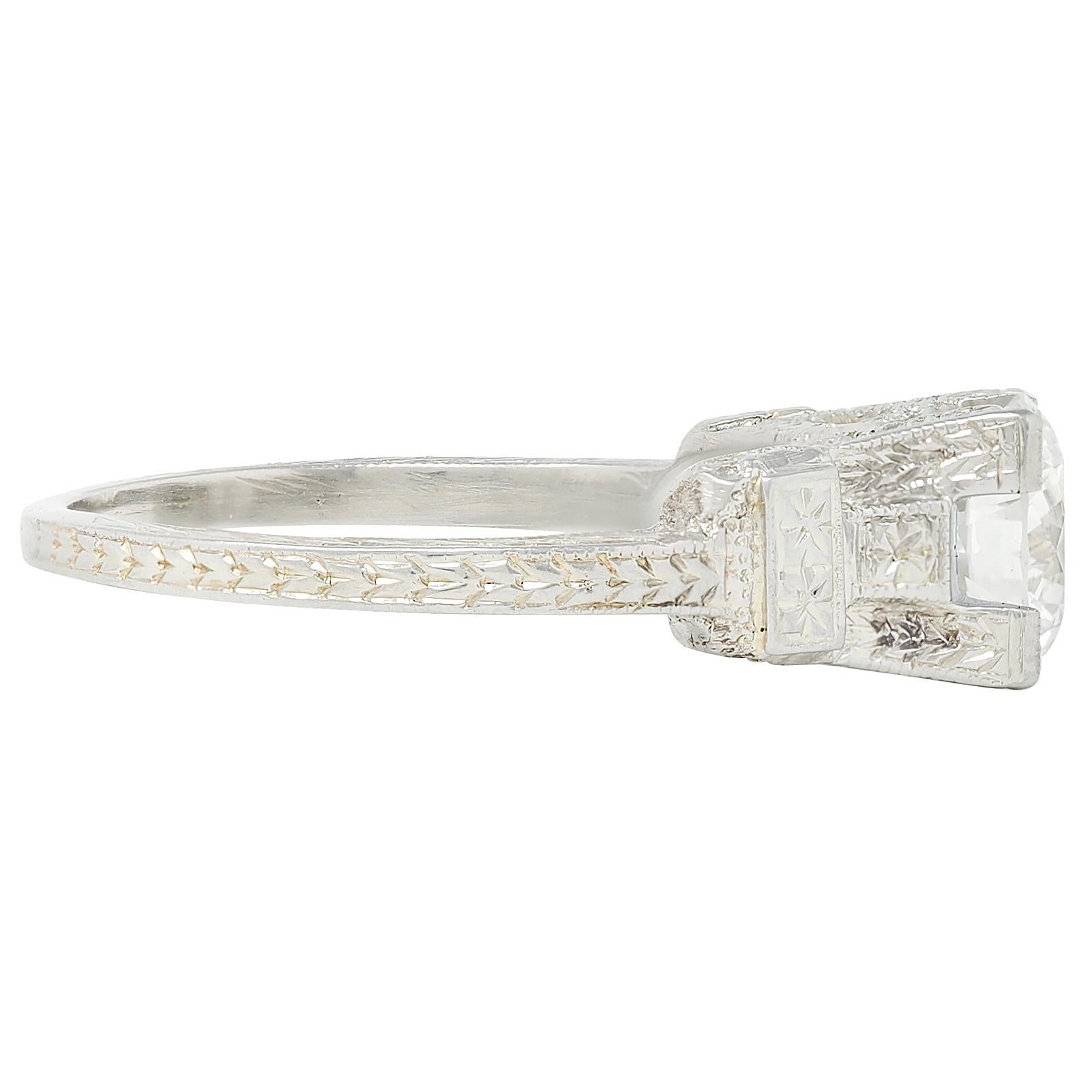 Art Deco 1.16 CTW Diamond 18 Karat Gold Vintage Orange Blossom Engagement Ring