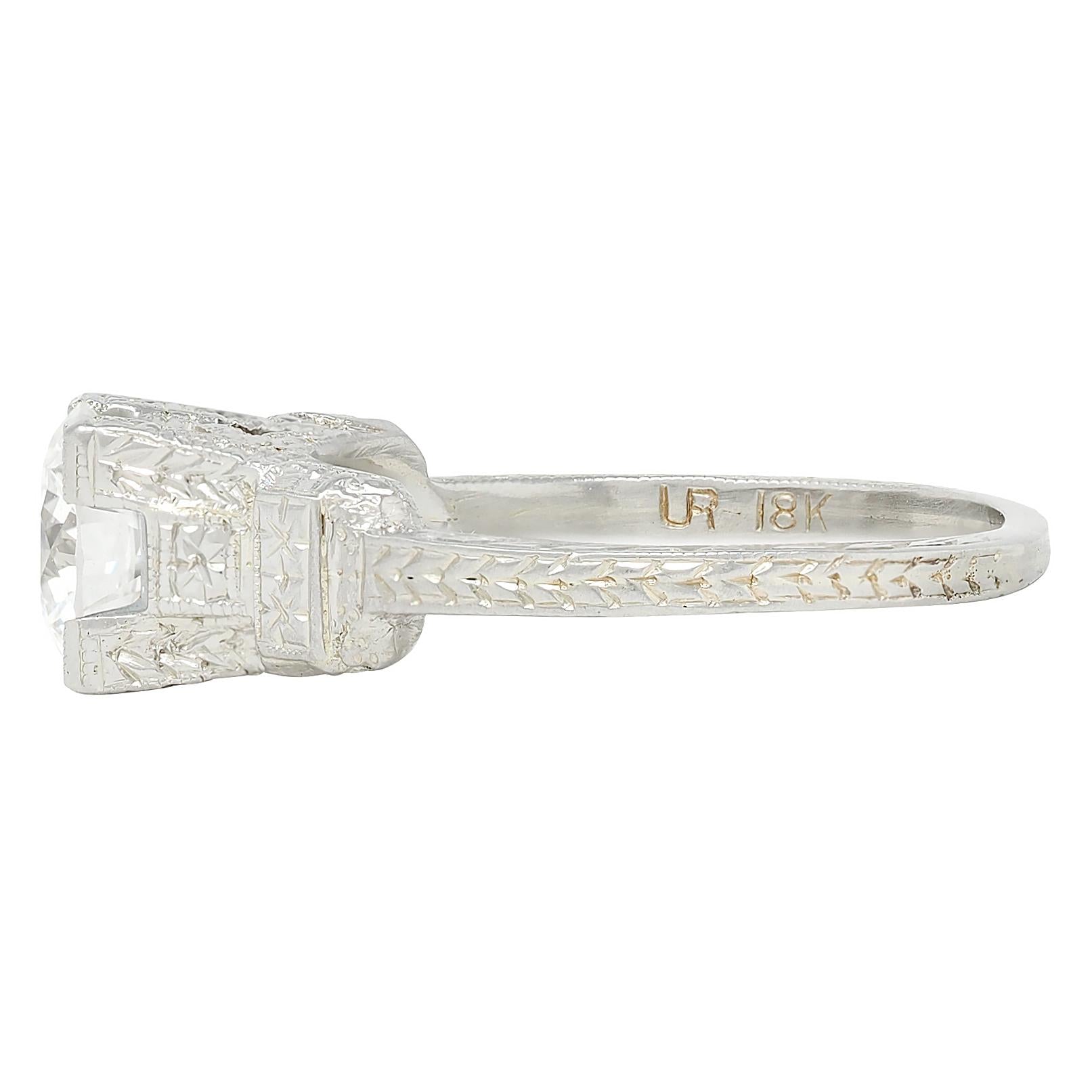 Art Deco 1.16 CTW Diamond 18 Karat Gold Vintage Orange Blossom Engagement Ring