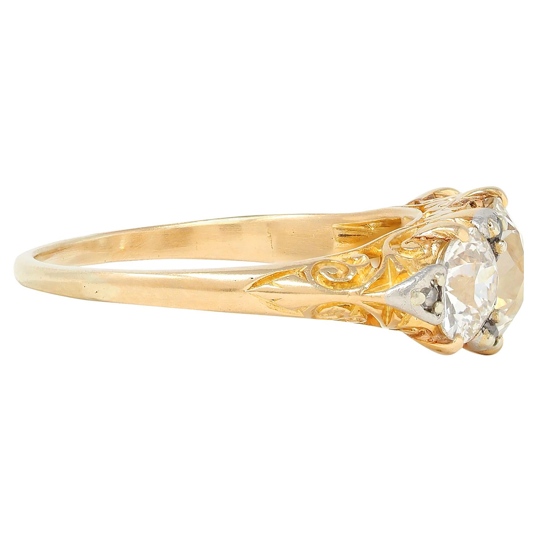 Art Nouveau 2.40 CTW Old Mine Diamond 18K Gold Silver Antique Scroll Band Ring