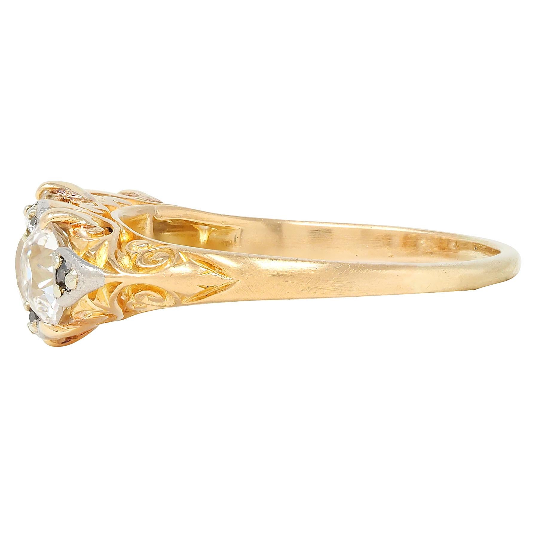 Art Nouveau 2.40 CTW Old Mine Diamond 18K Gold Silver Antique Scroll Band Ring