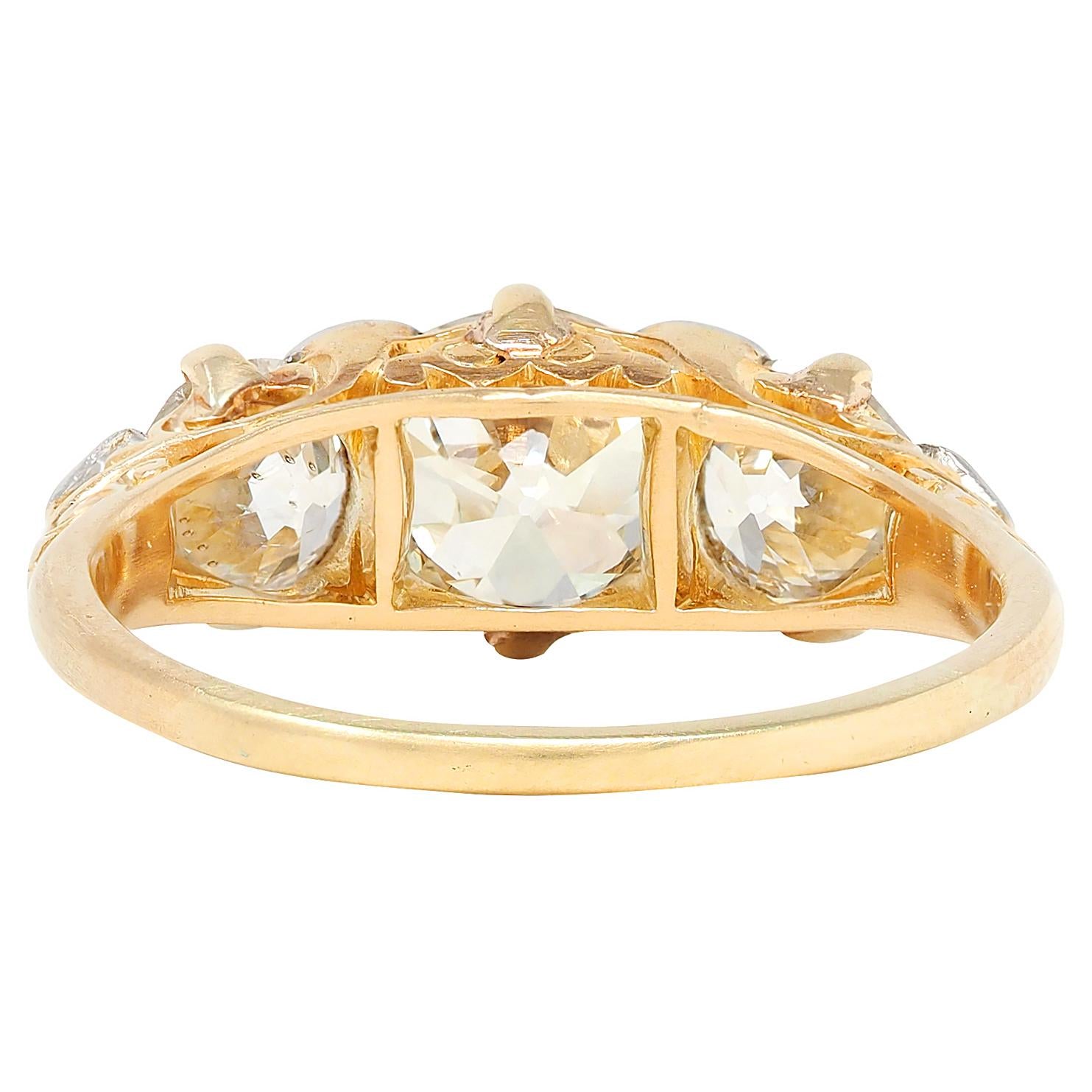 Art Nouveau 2.40 CTW Old Mine Diamond 18K Gold Silver Antique Scroll Band Ring