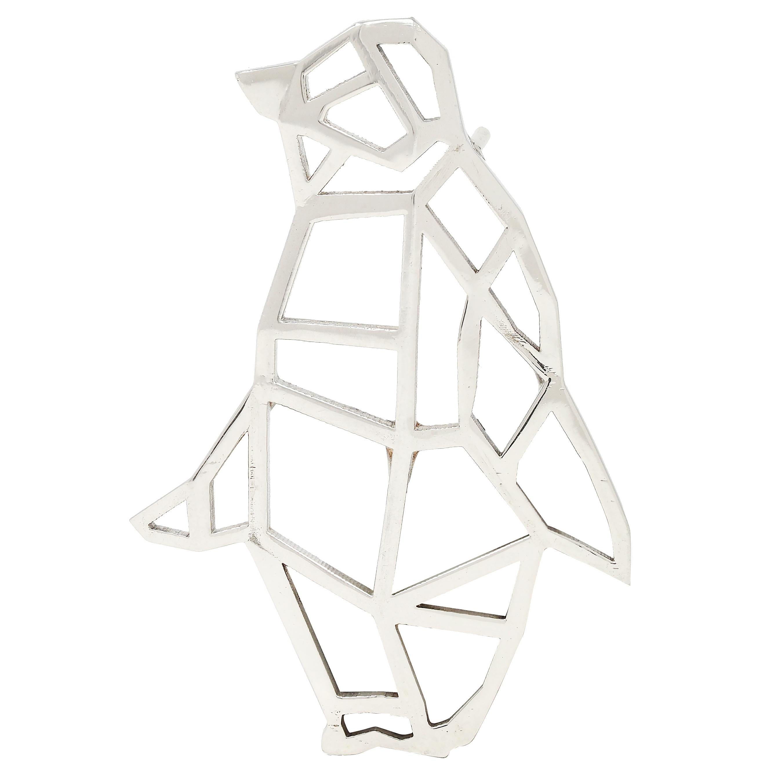BRASH Platinum Faceted Geometric GEO Penguin Unisex Brooch Pin