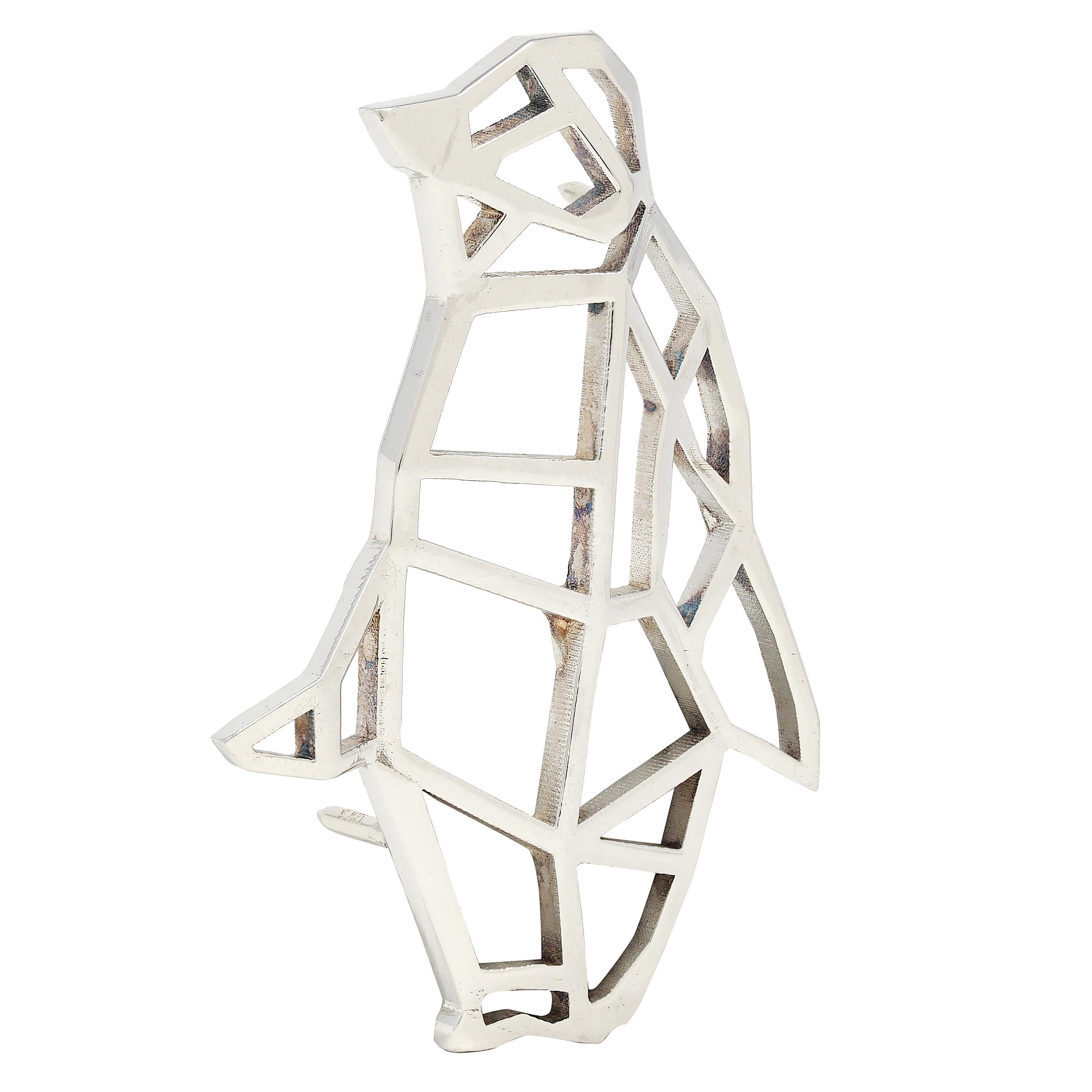 BRASH Platinum Faceted Geometric GEO Penguin Unisex Brooch Pin