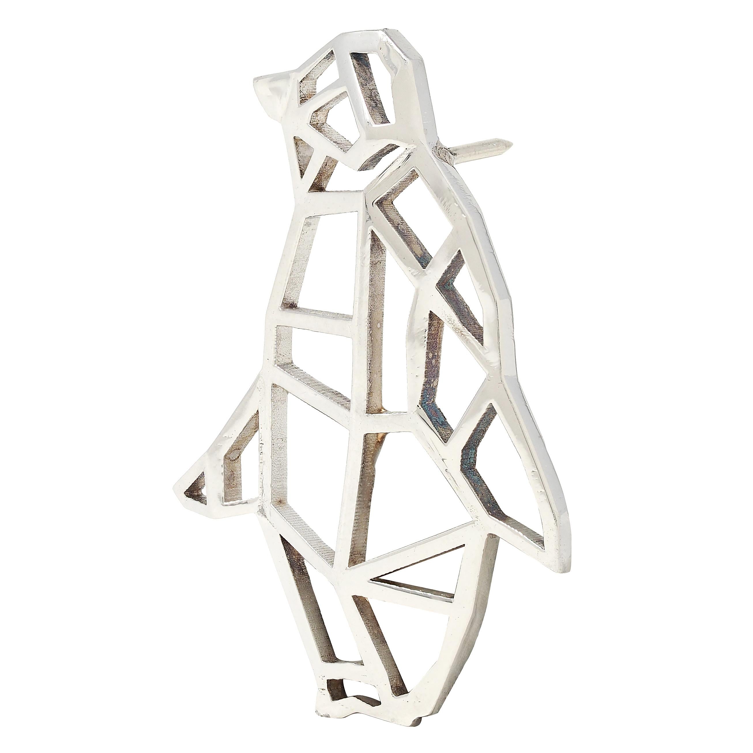 BRASH Platinum Faceted Geometric GEO Penguin Unisex Brooch Pin