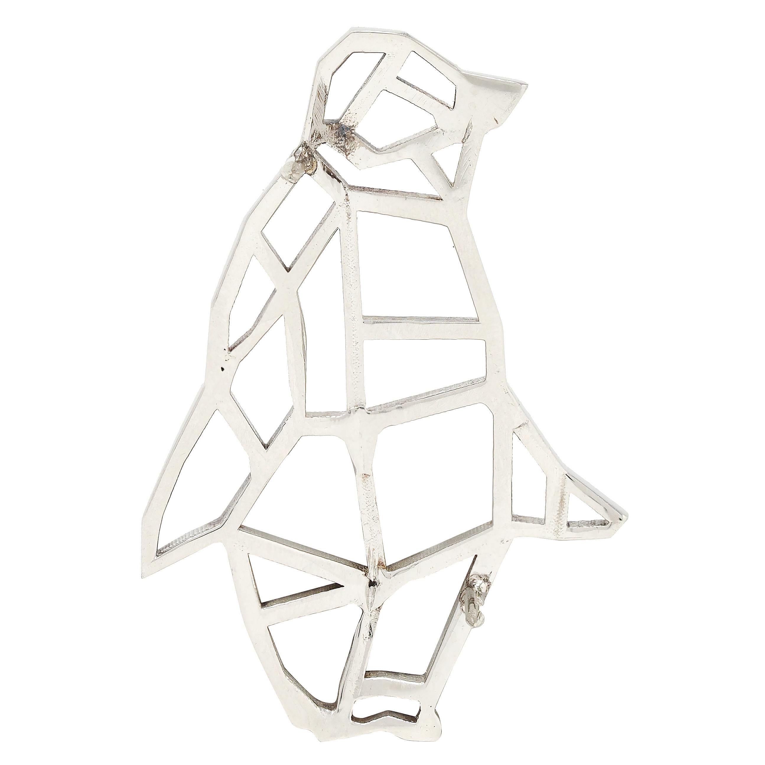 BRASH Platinum Faceted Geometric GEO Penguin Unisex Brooch Pin
