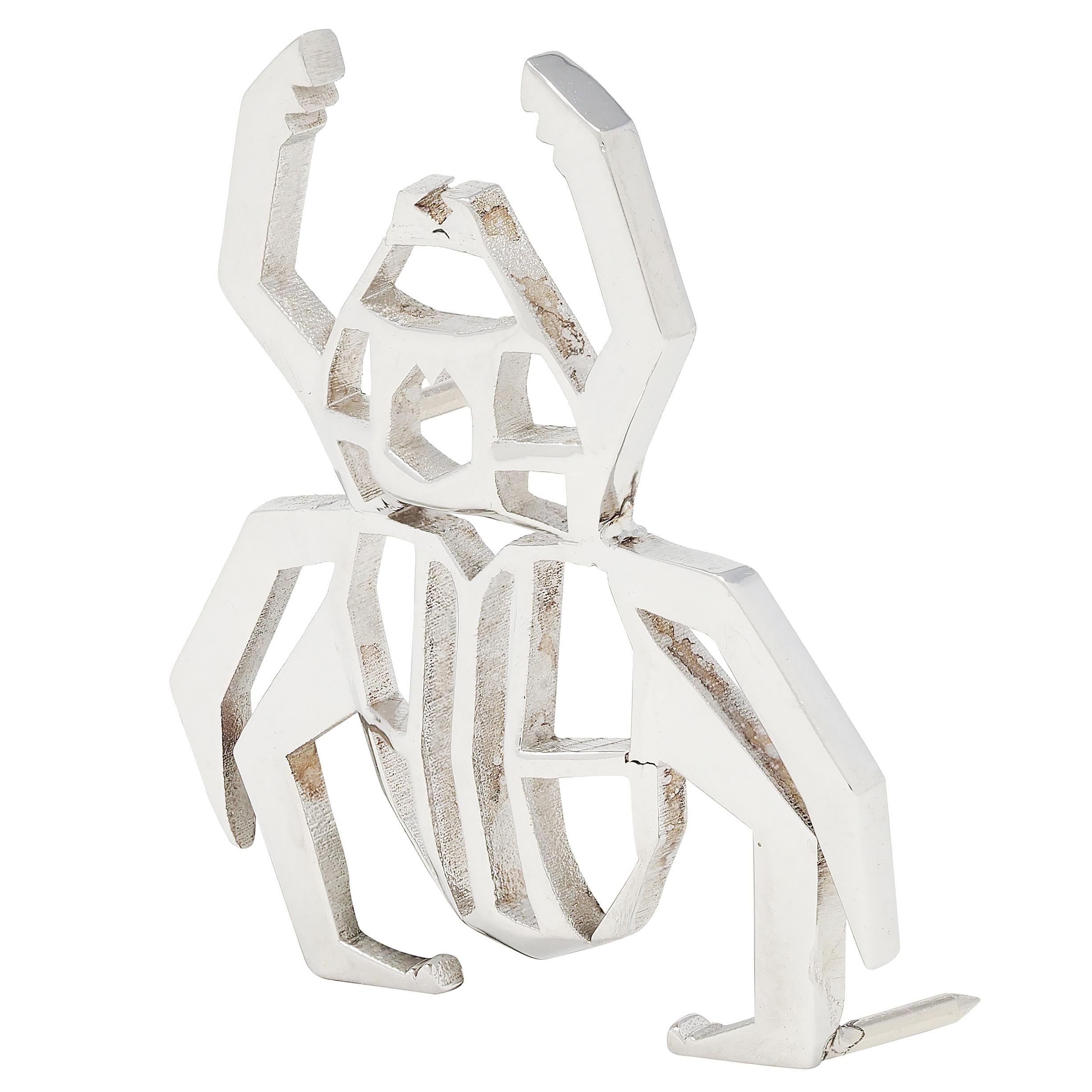 BRASH Platinum Faceted Geometric GEO Spider Unisex Brooch Pin