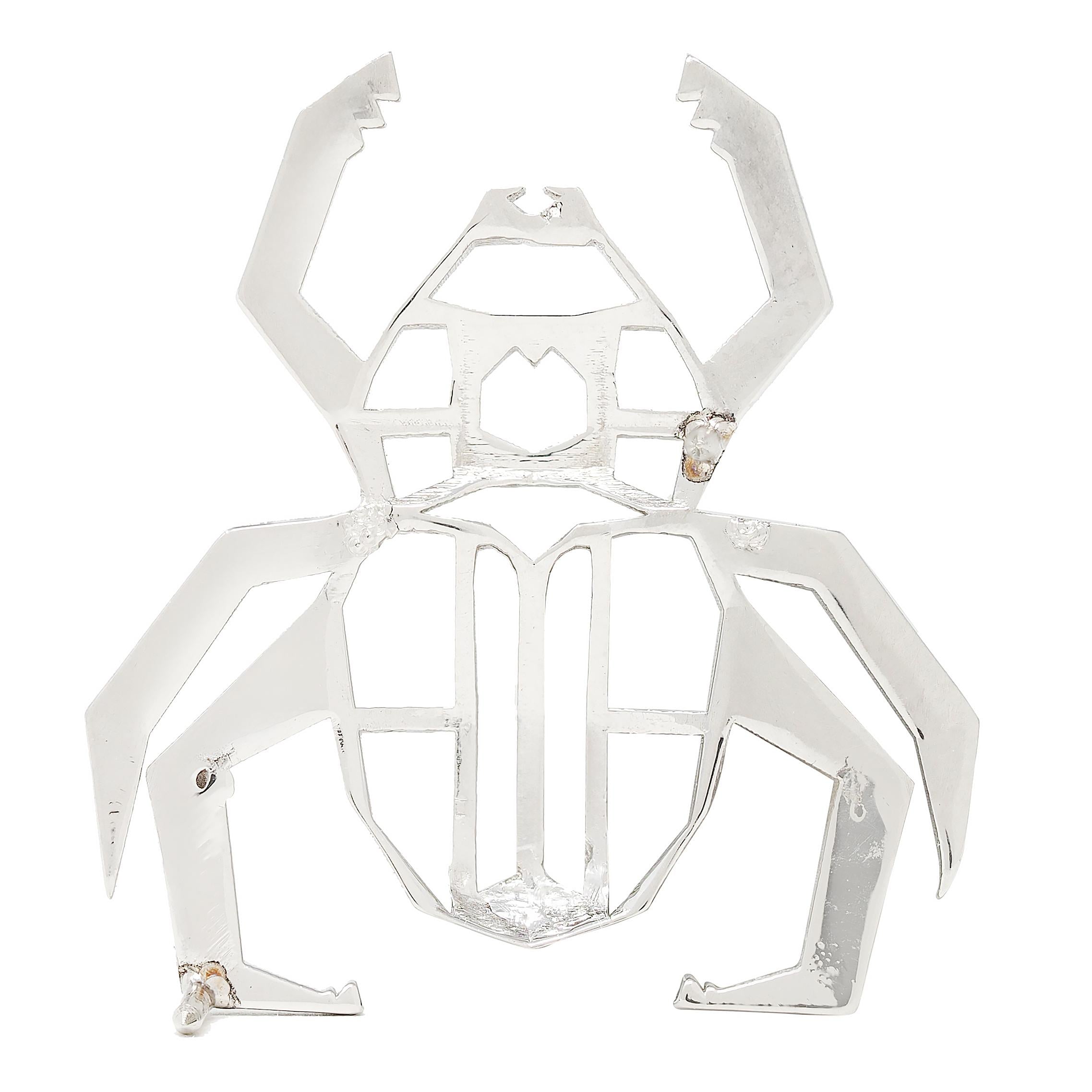 BRASH Platinum Faceted Geometric GEO Spider Unisex Brooch Pin