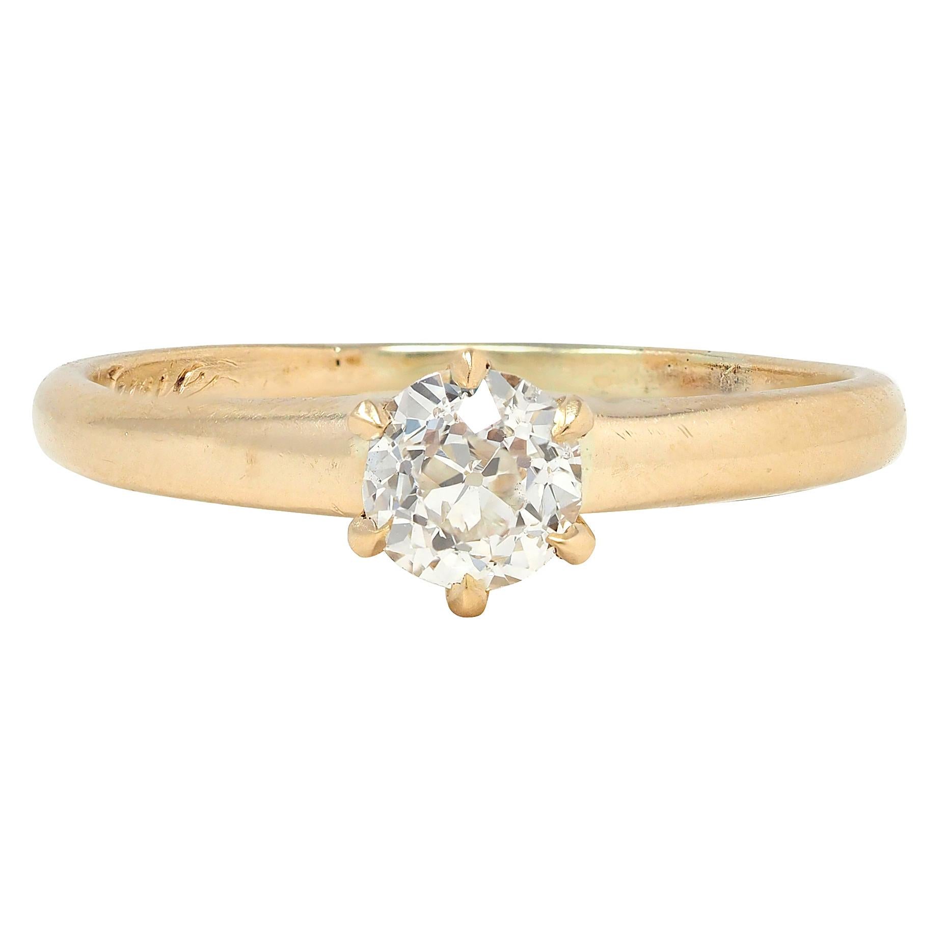 Victorian 0.45 CTW Old Mine Cut 14K Gold Antique Solitaire Engagement Ring