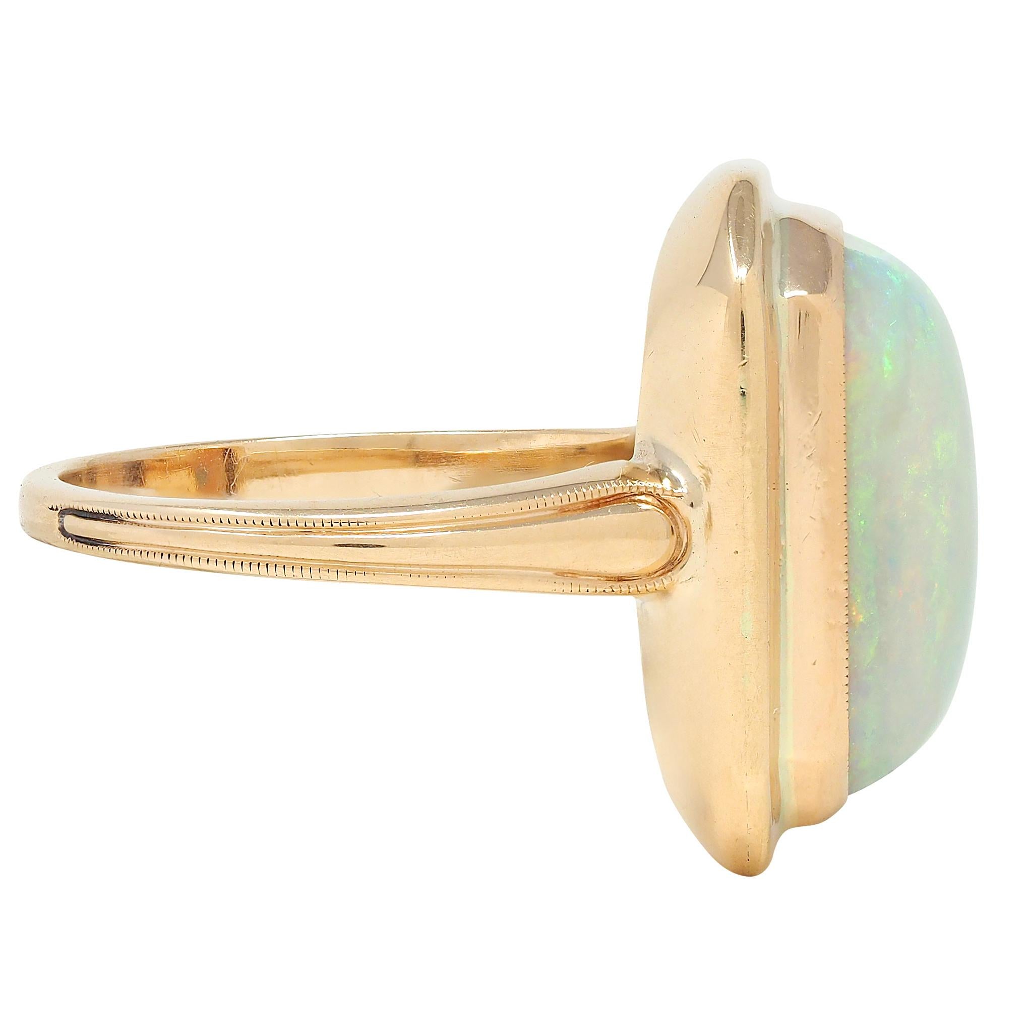 Early Art Deco Opal 14 Karat Yellow Gold Antique Cocktail Ring