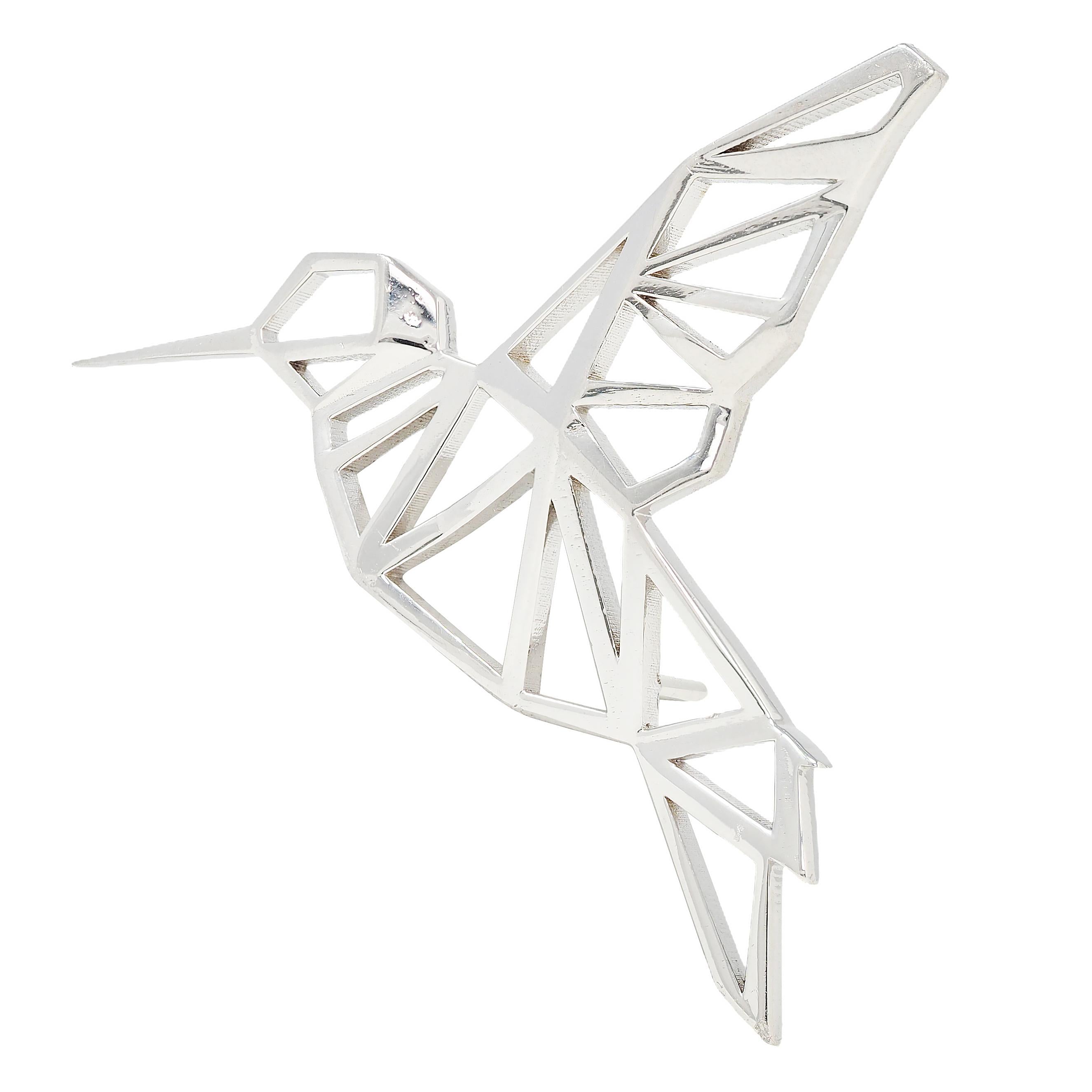 BRASH Platinum Faceted Geometric GEO Hummingbird Unisex Brooch Pin
