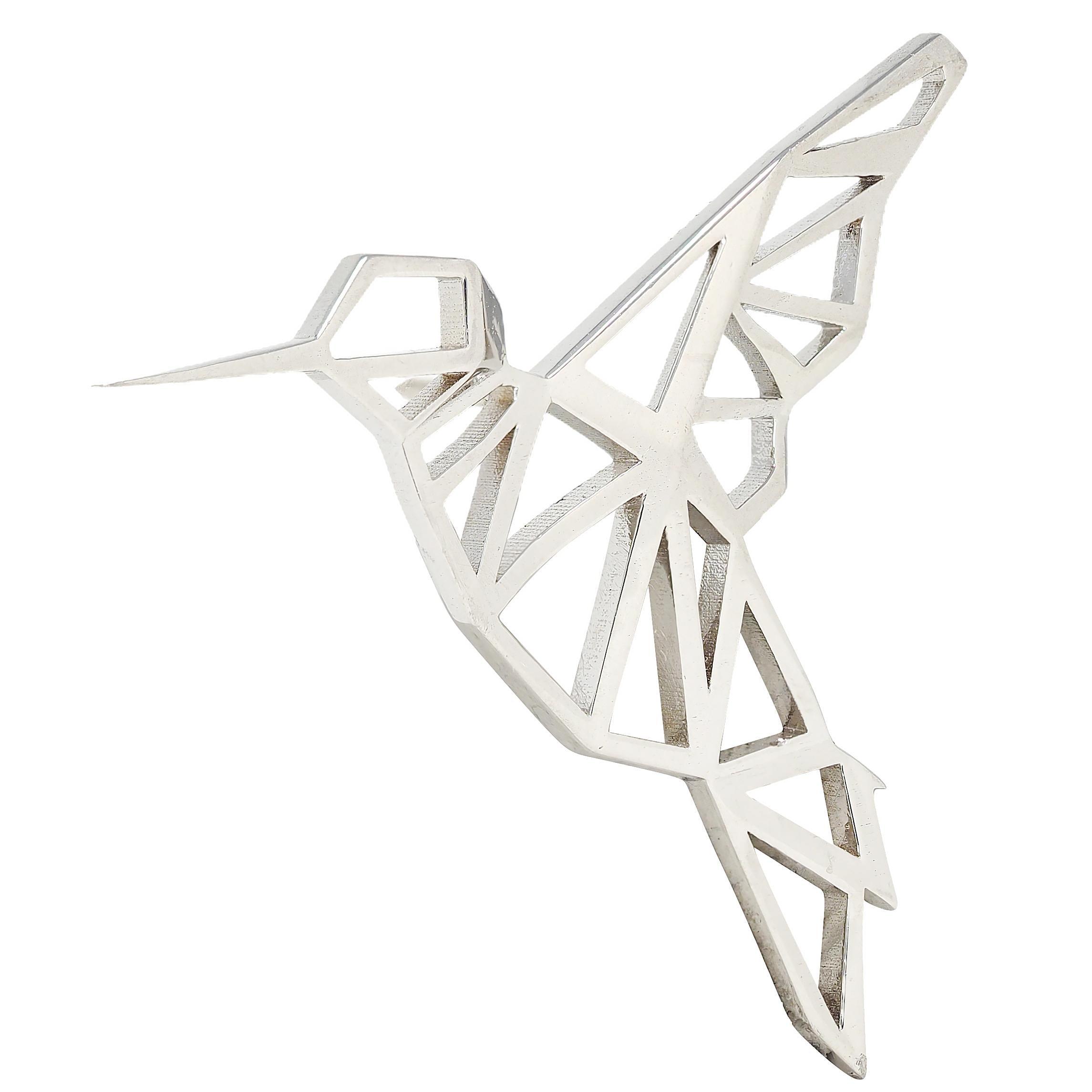 BRASH Platinum Faceted Geometric GEO Hummingbird Unisex Brooch Pin