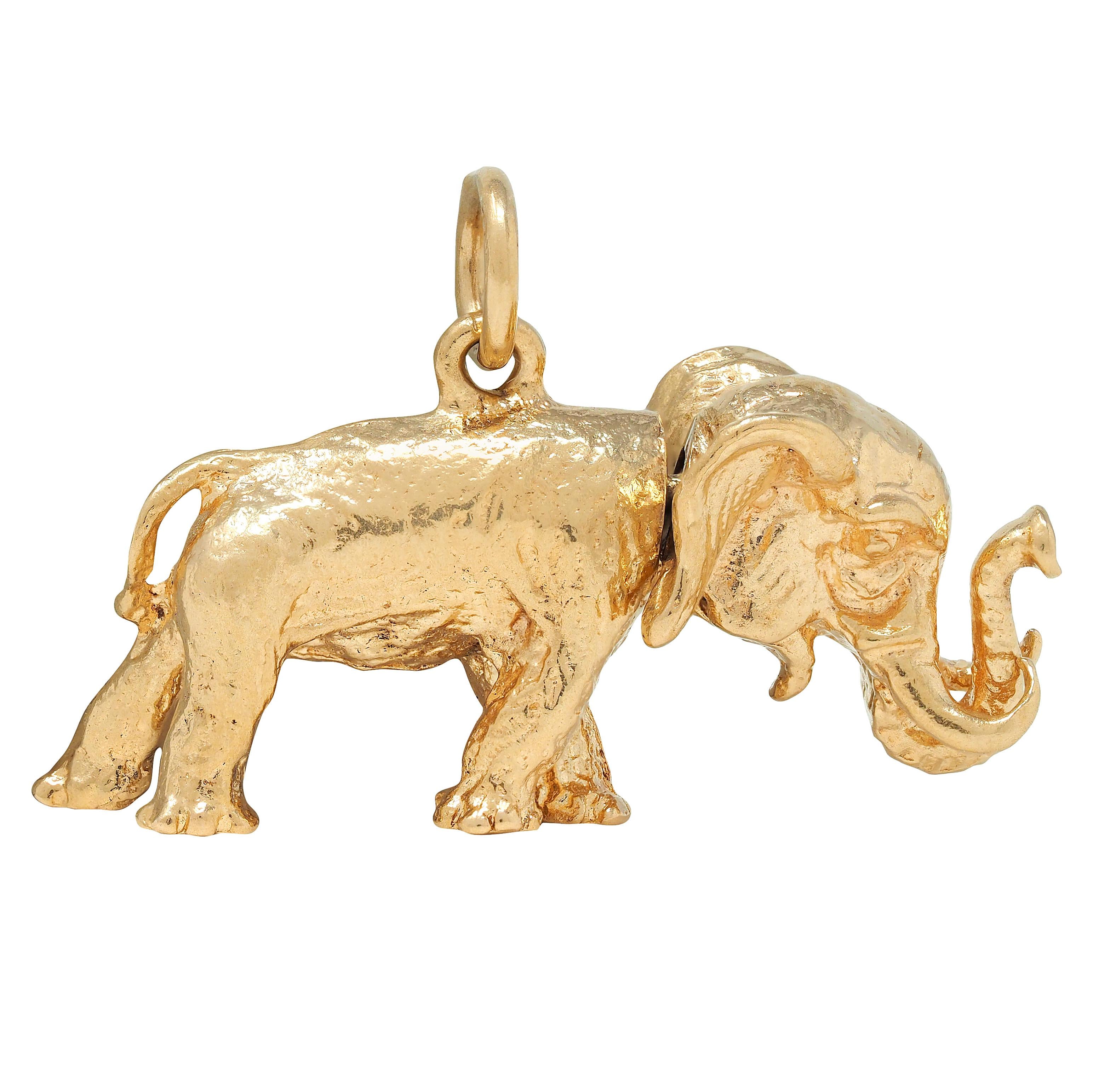 1990's 14 Karat Yellow Gold Vintage Bobble Head Elephant Charm