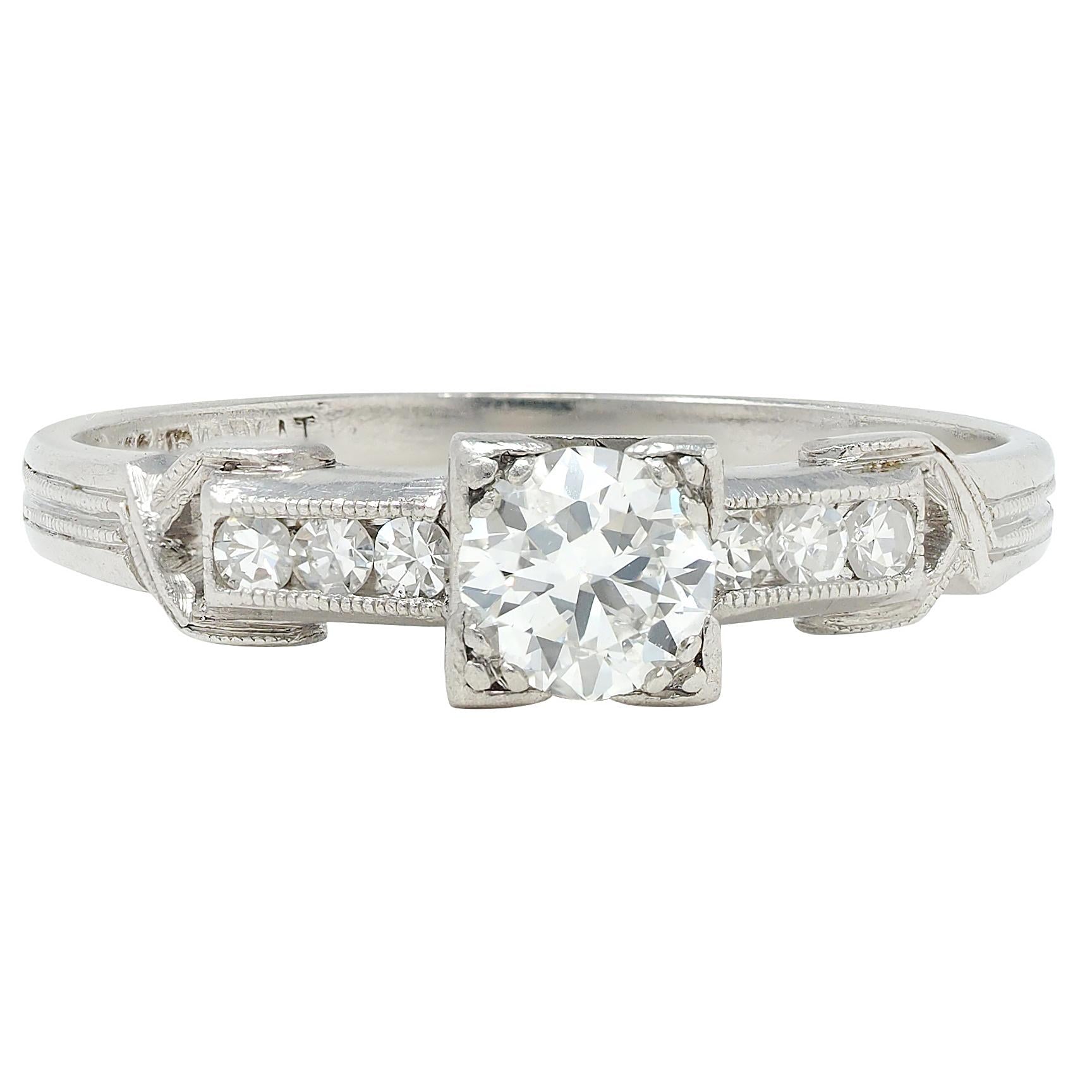 Retro 0.45 CTW Old European Cut Diamond Platinum Vintage Buckle Engagement Ring