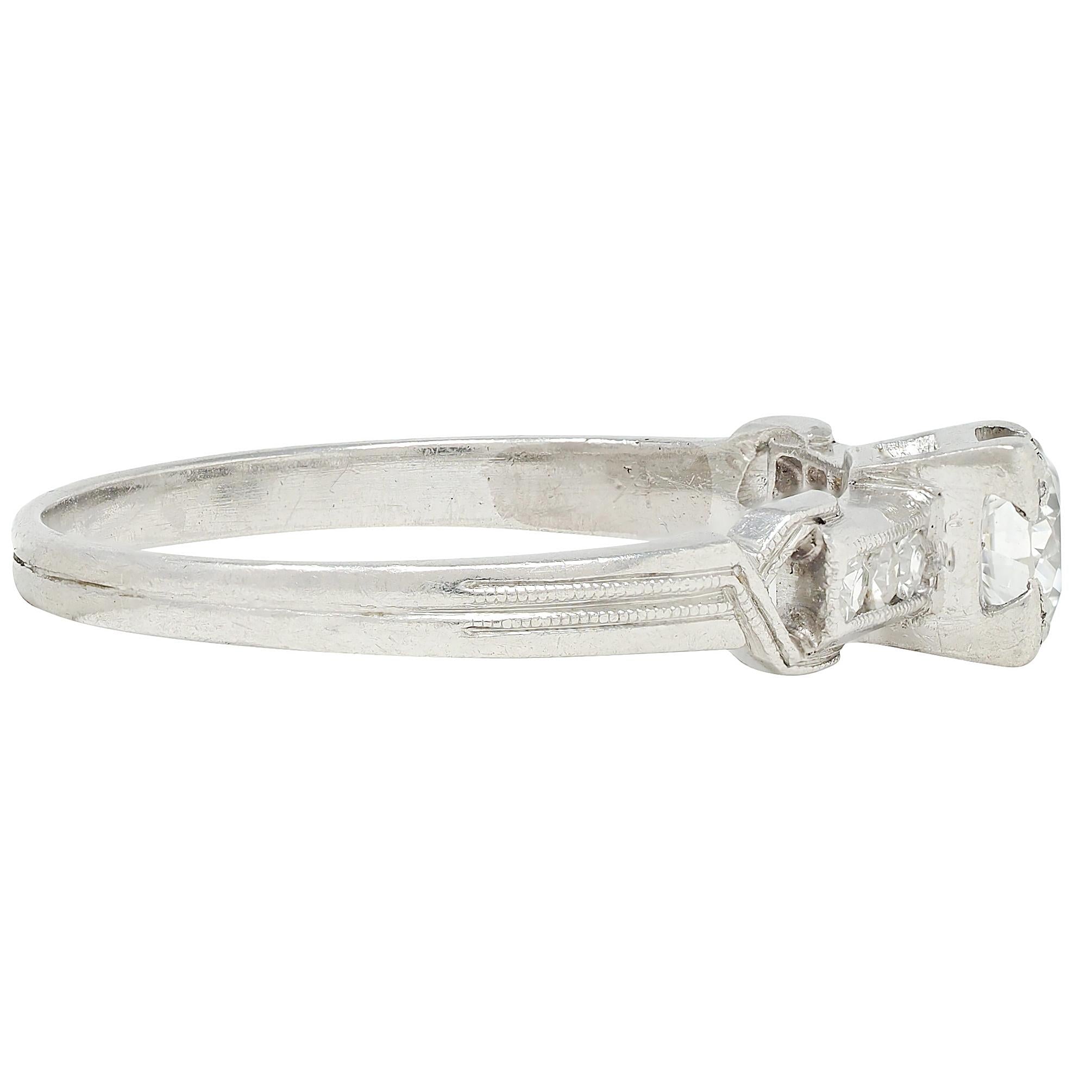Retro 0.45 CTW Old European Cut Diamond Platinum Vintage Buckle Engagement Ring