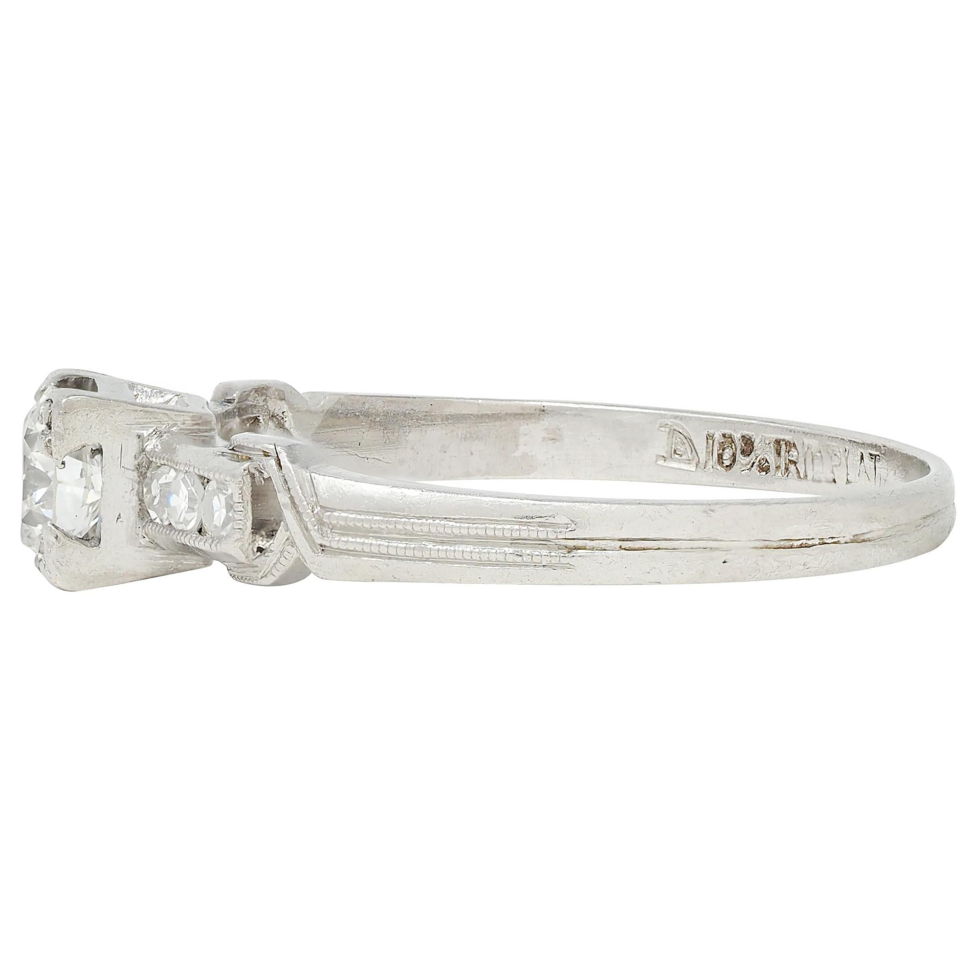 Retro 0.45 CTW Old European Cut Diamond Platinum Vintage Buckle Engagement Ring
