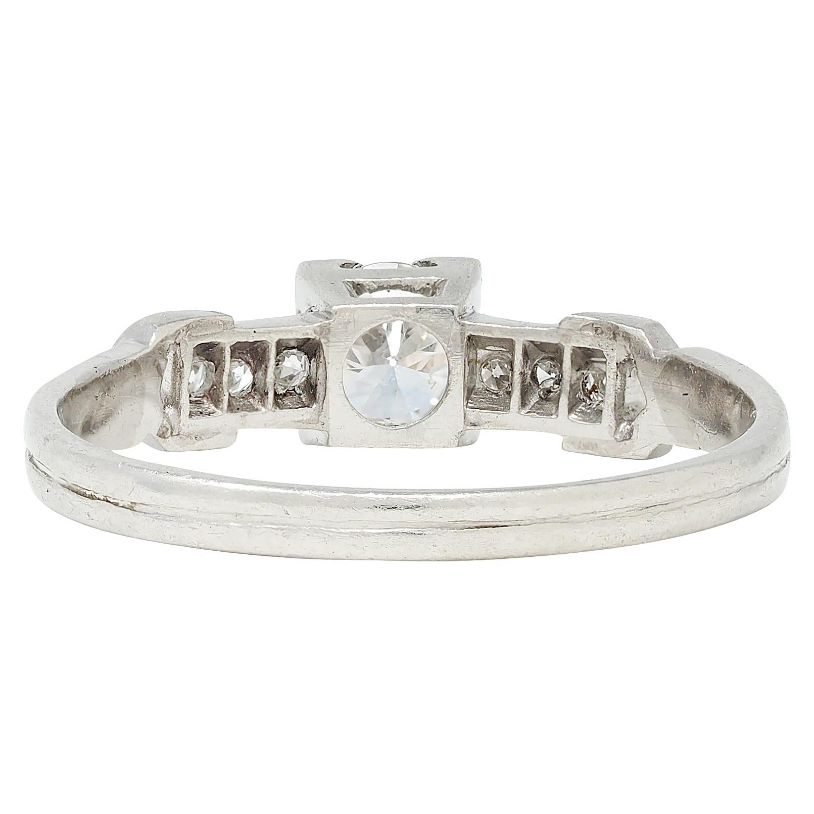 Retro 0.45 CTW Old European Cut Diamond Platinum Vintage Buckle Engagement Ring