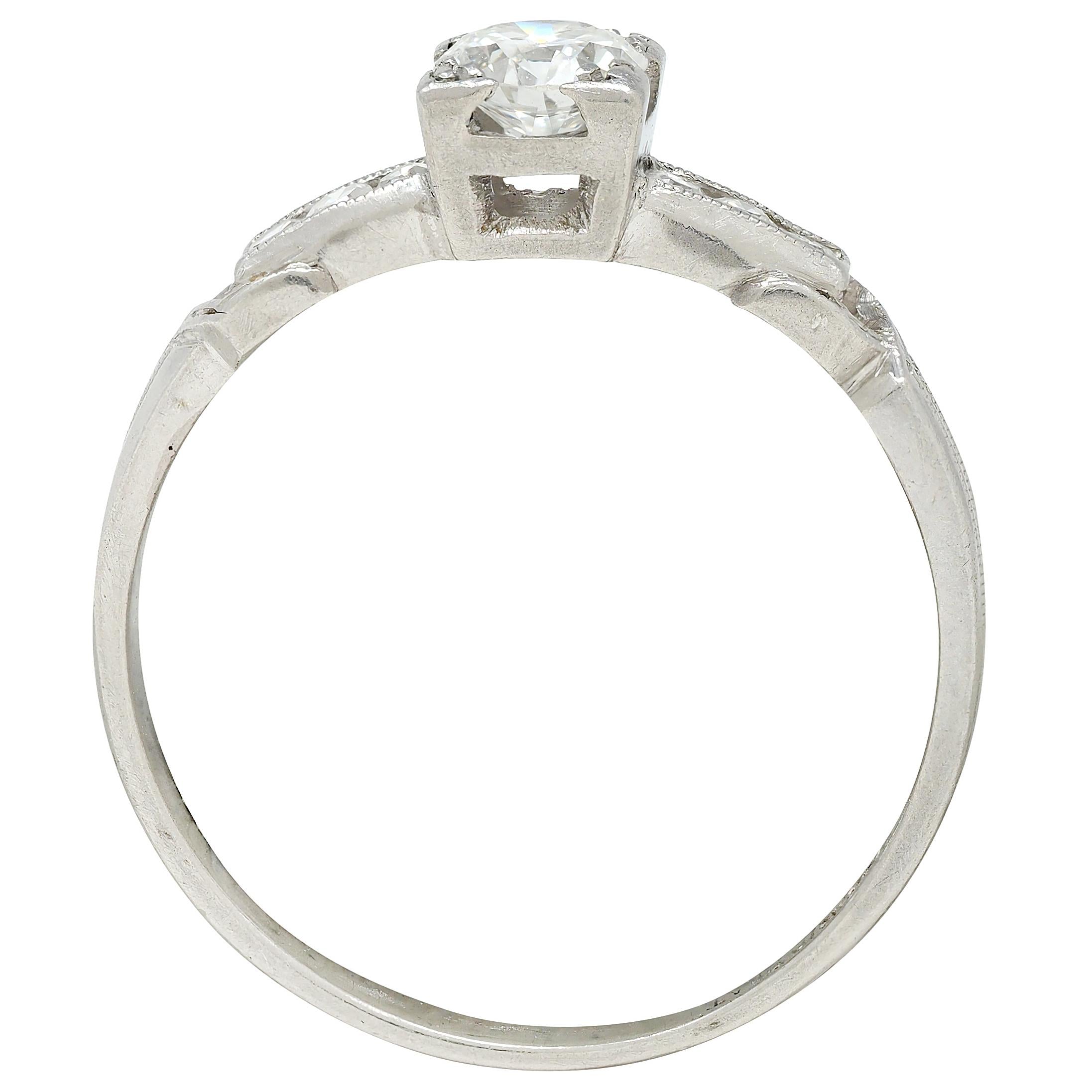 Retro 0.45 CTW Old European Cut Diamond Platinum Vintage Buckle Engagement Ring