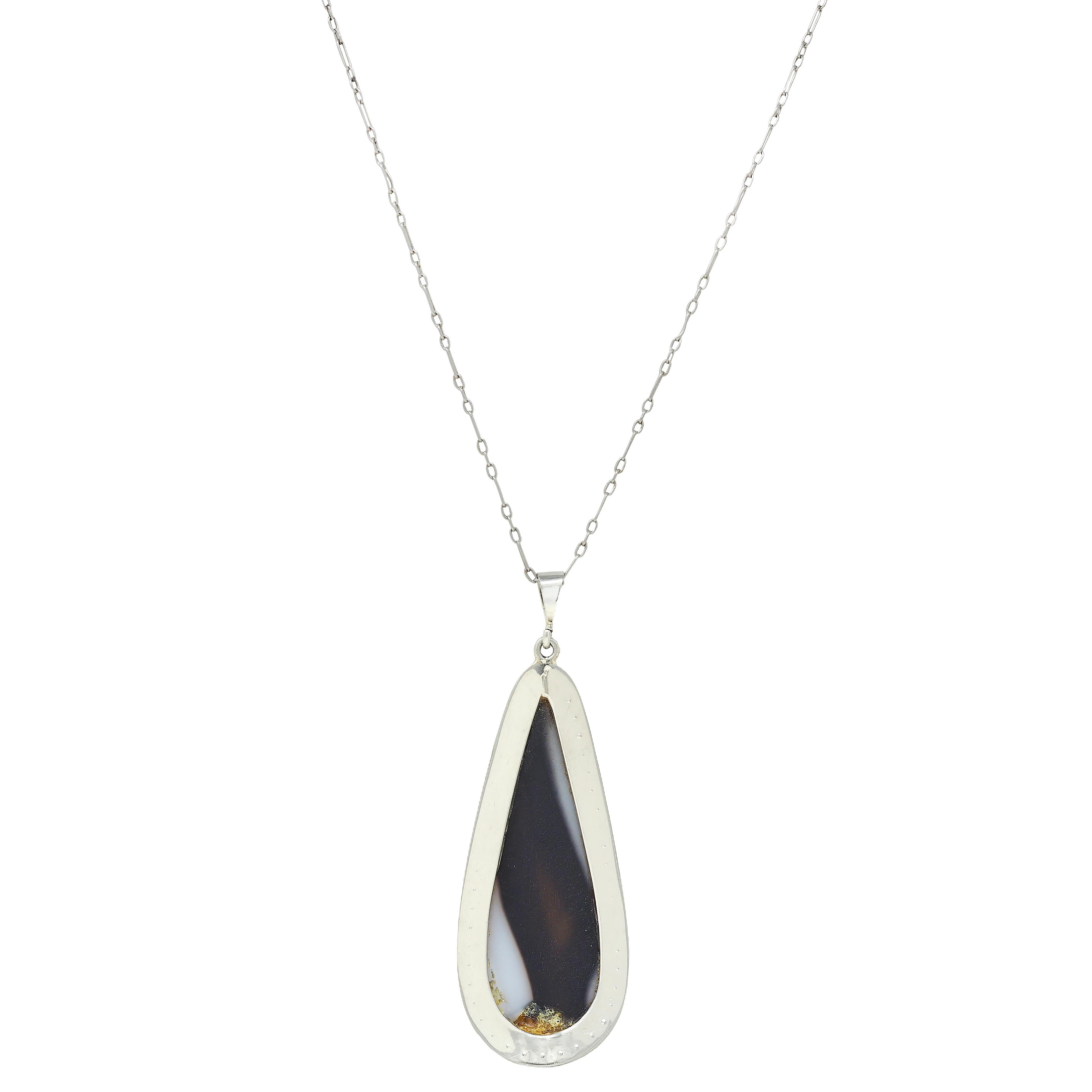 Art Deco Carved Sardonyx Pearl 14K Gold Platinum Vintage Goddess Cameo Necklace