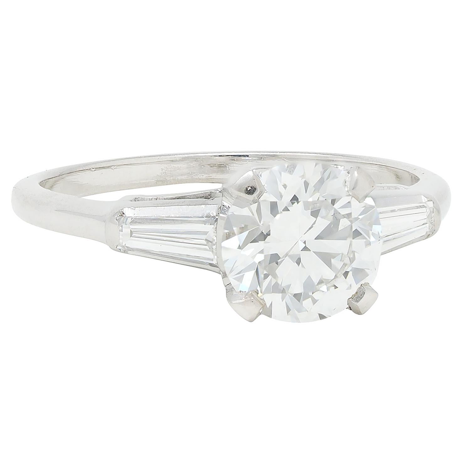 Mid-Century 1.80 CTW Diamond Platinum Vintage Three Stone Engagement Ring GIA