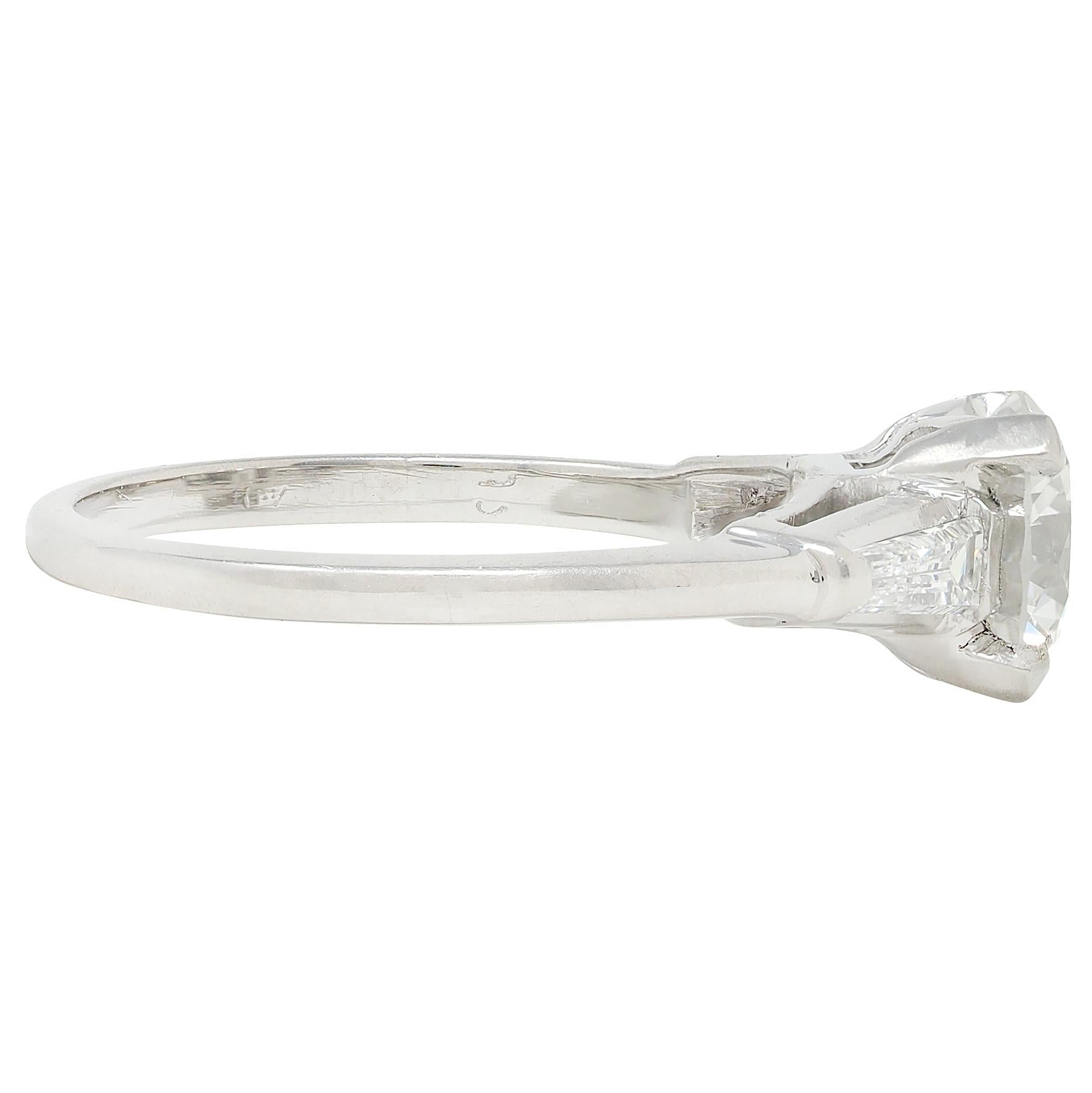 Mid-Century 1.80 CTW Diamond Platinum Vintage Three Stone Engagement Ring GIA