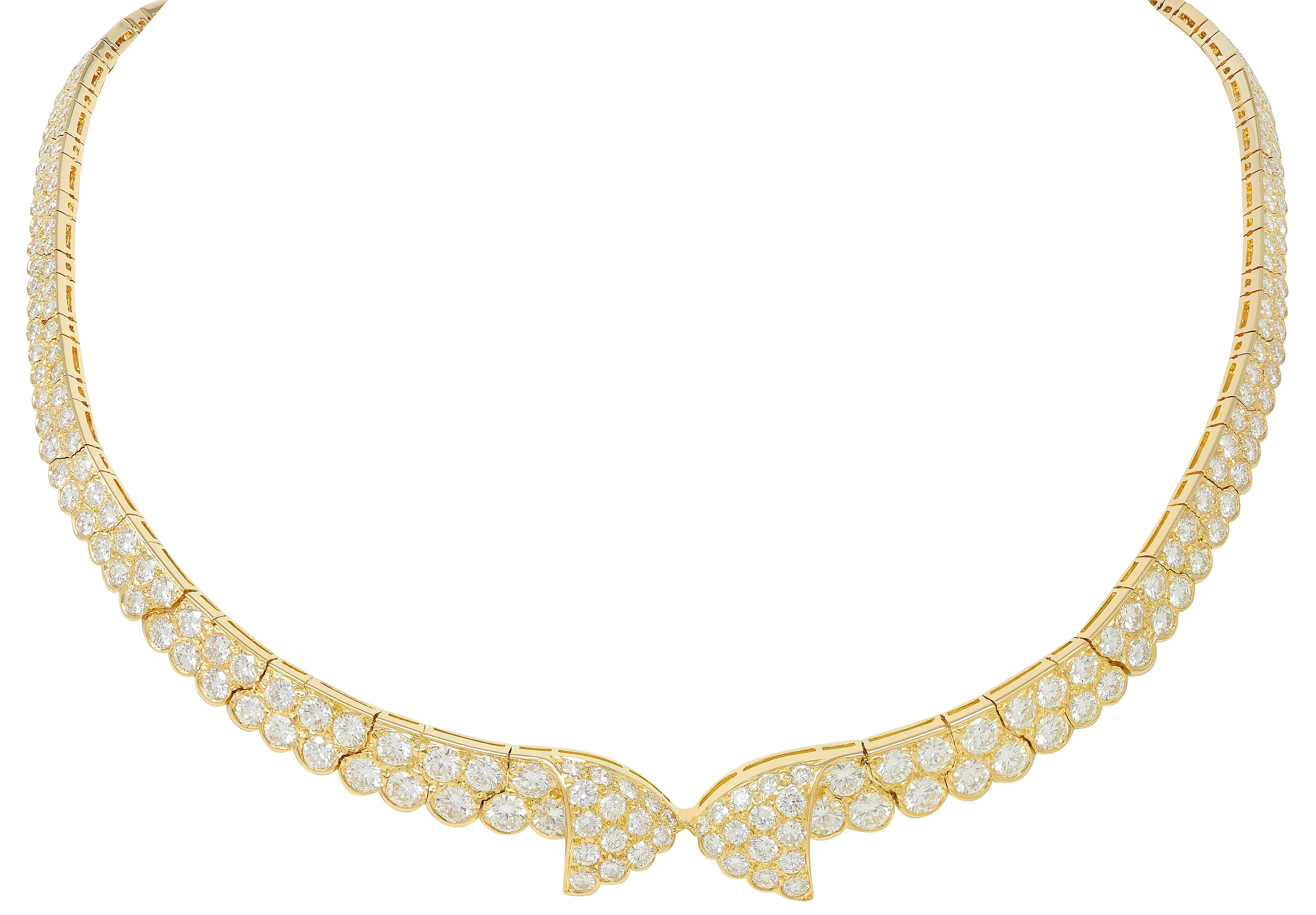Van Cleef & Arpels French 20.62 CTW Diamond 18K Yellow Gold Bow Collar Necklace