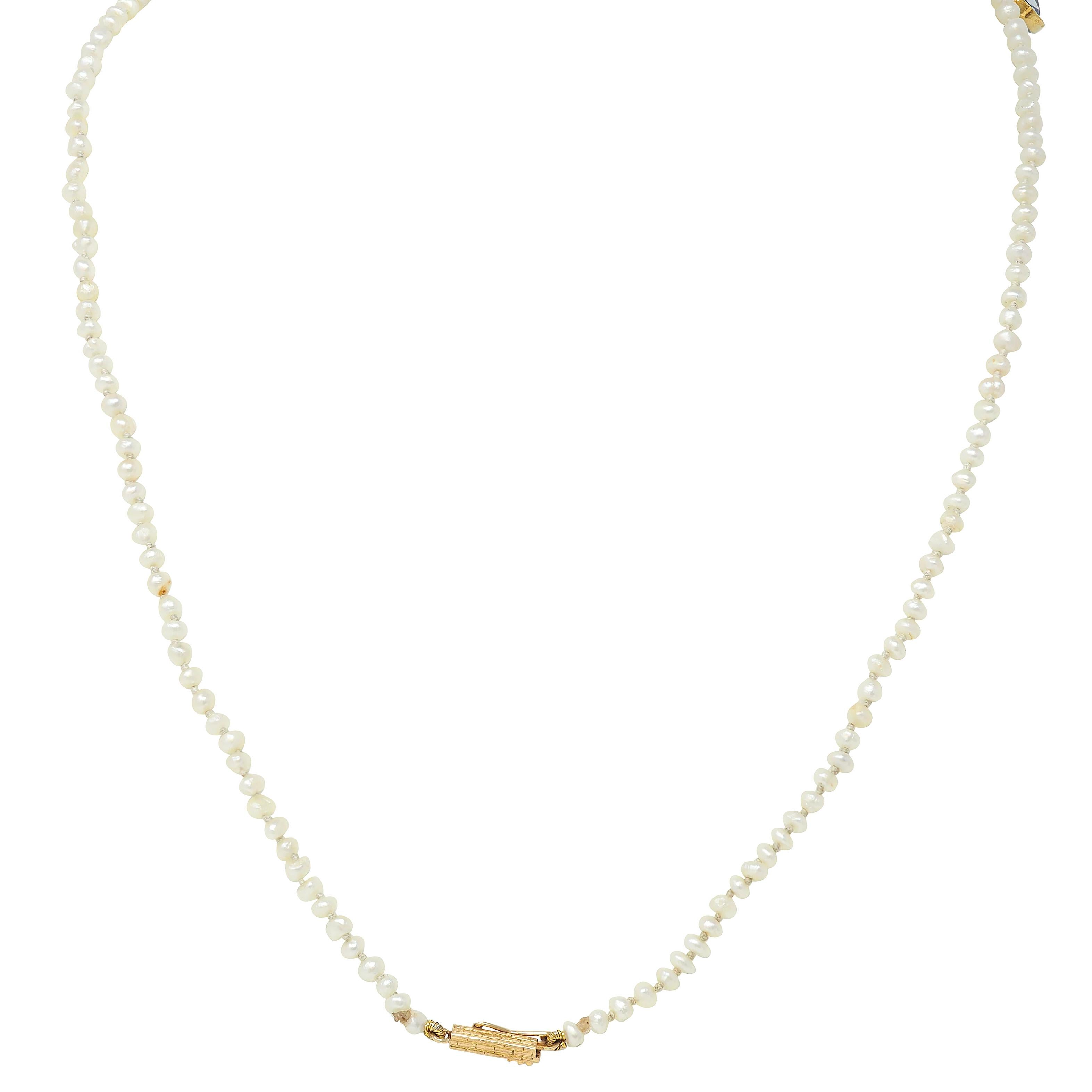 Antique 19.09 CTW Sapphire Seed Pearl 20K Yellow Gold Beaded Fringe Necklace