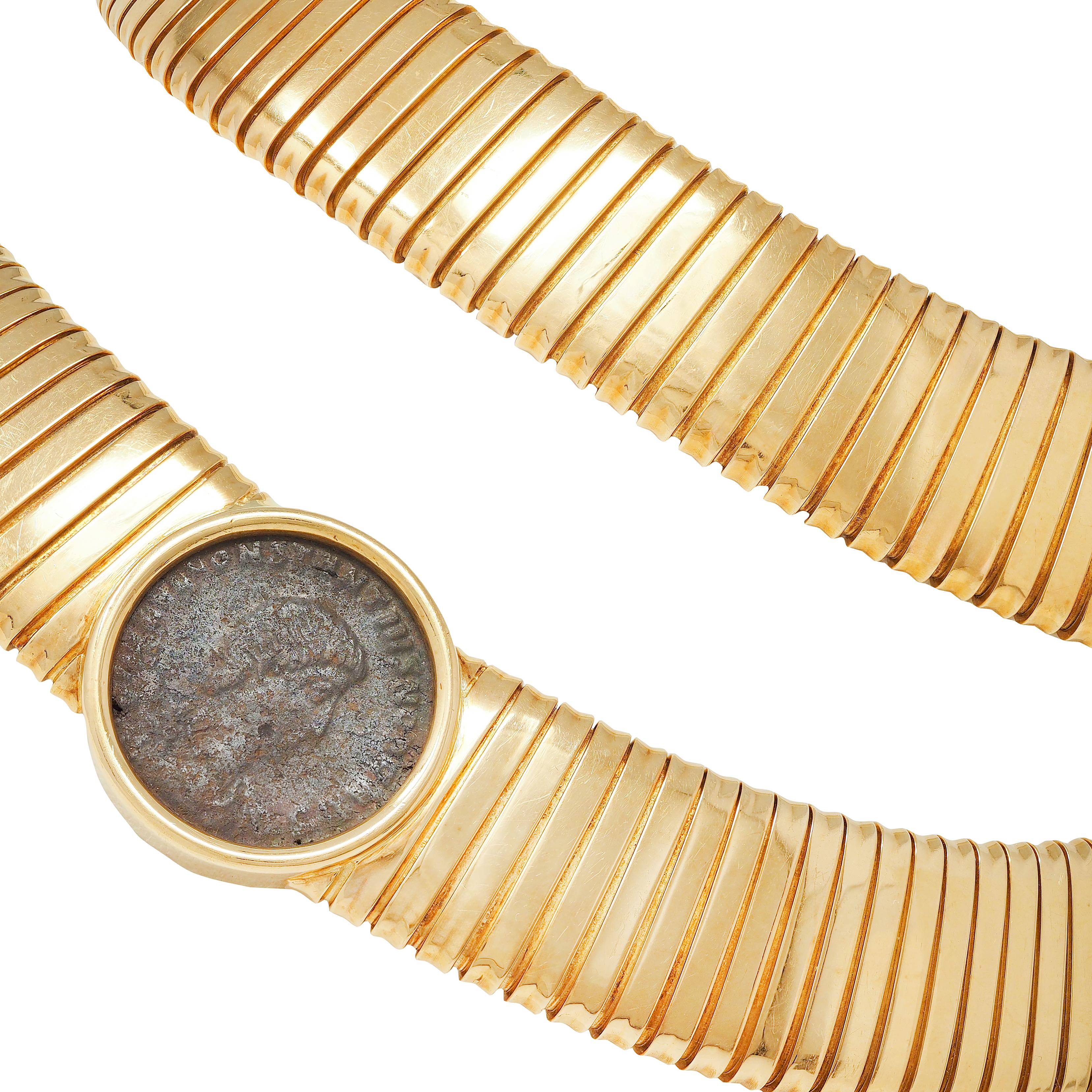 Carlo Weingrill 1980's 18K Gold Vintage Ancient Roman Coin Tubogas Necklace