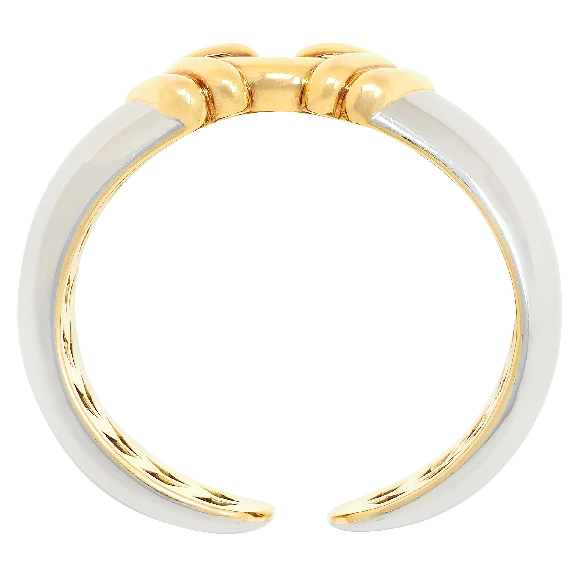 Bulgari 1990's 18K Yellow Gold Stainless Steel Vintage Alveare Cuff Bracelet