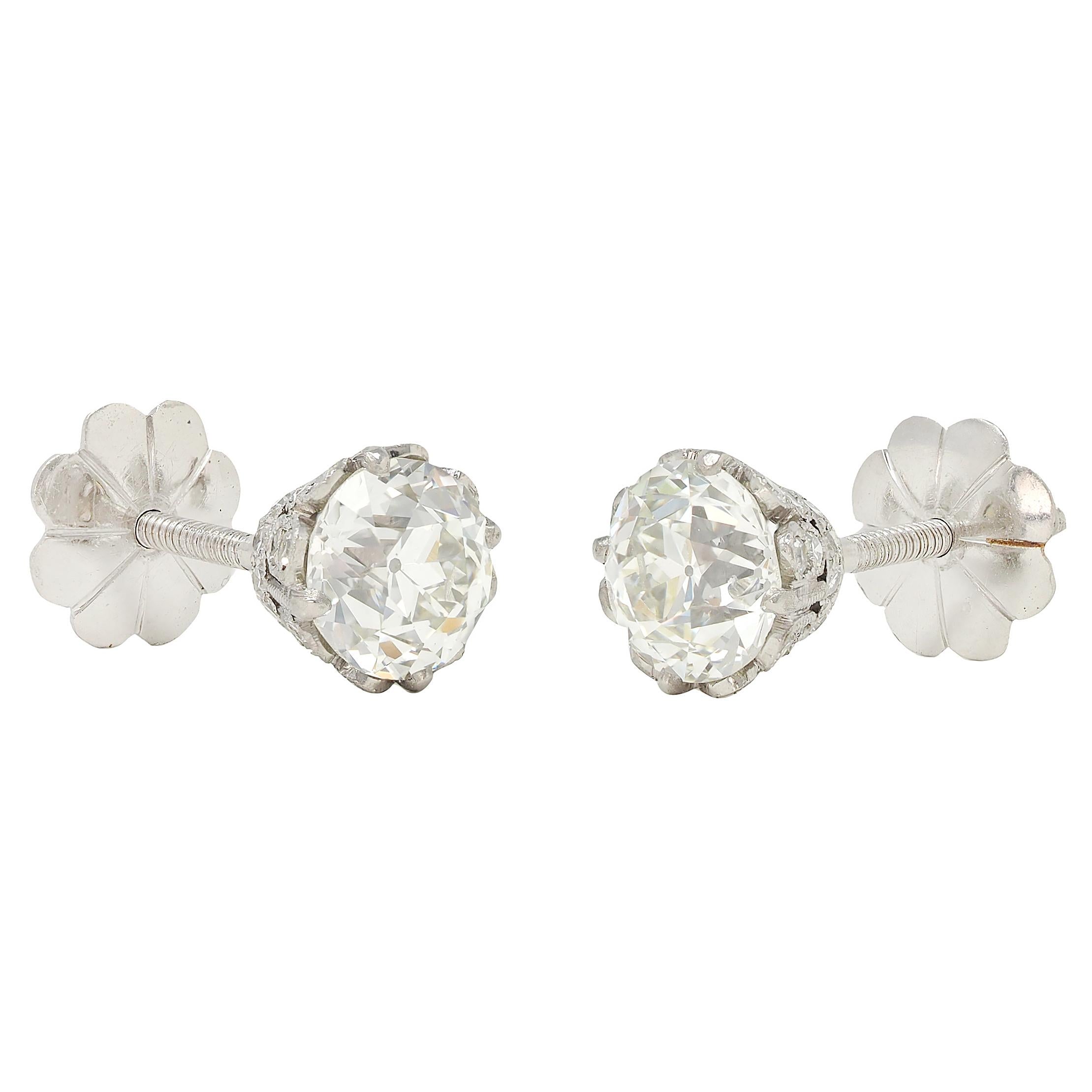 Edwardian 2.80 CTW Diamond Platinum Antique Butterfly Screw-Back Stud Earrings