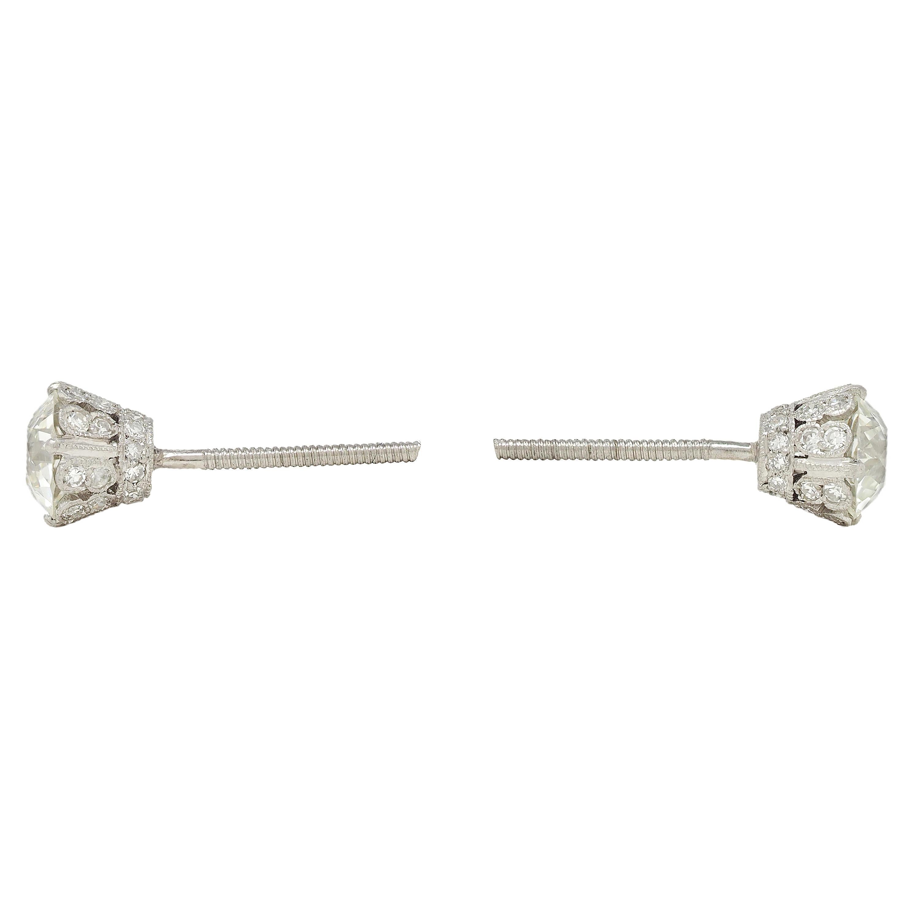 Edwardian 2.80 CTW Diamond Platinum Antique Butterfly Screw-Back Stud Earrings