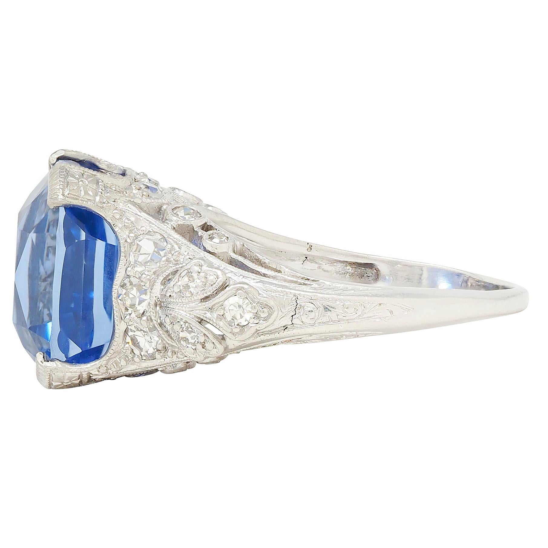 Edwardian 10.02 CTW NH Ceylon Sapphire Diamond Platinum Antique Dinner Ring AGL