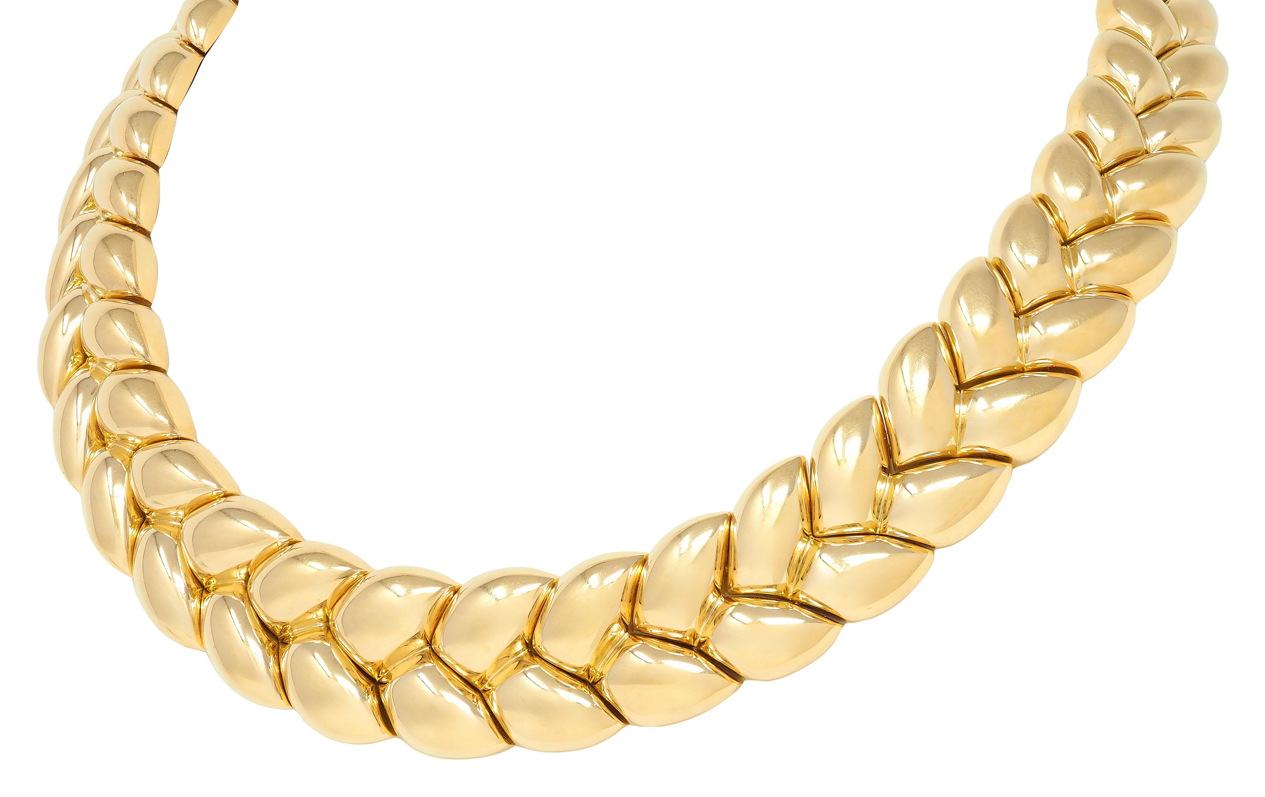 Van Cleef & Arpels French 1994 18K Gold Vintage Puffy Wheat Collar Necklace