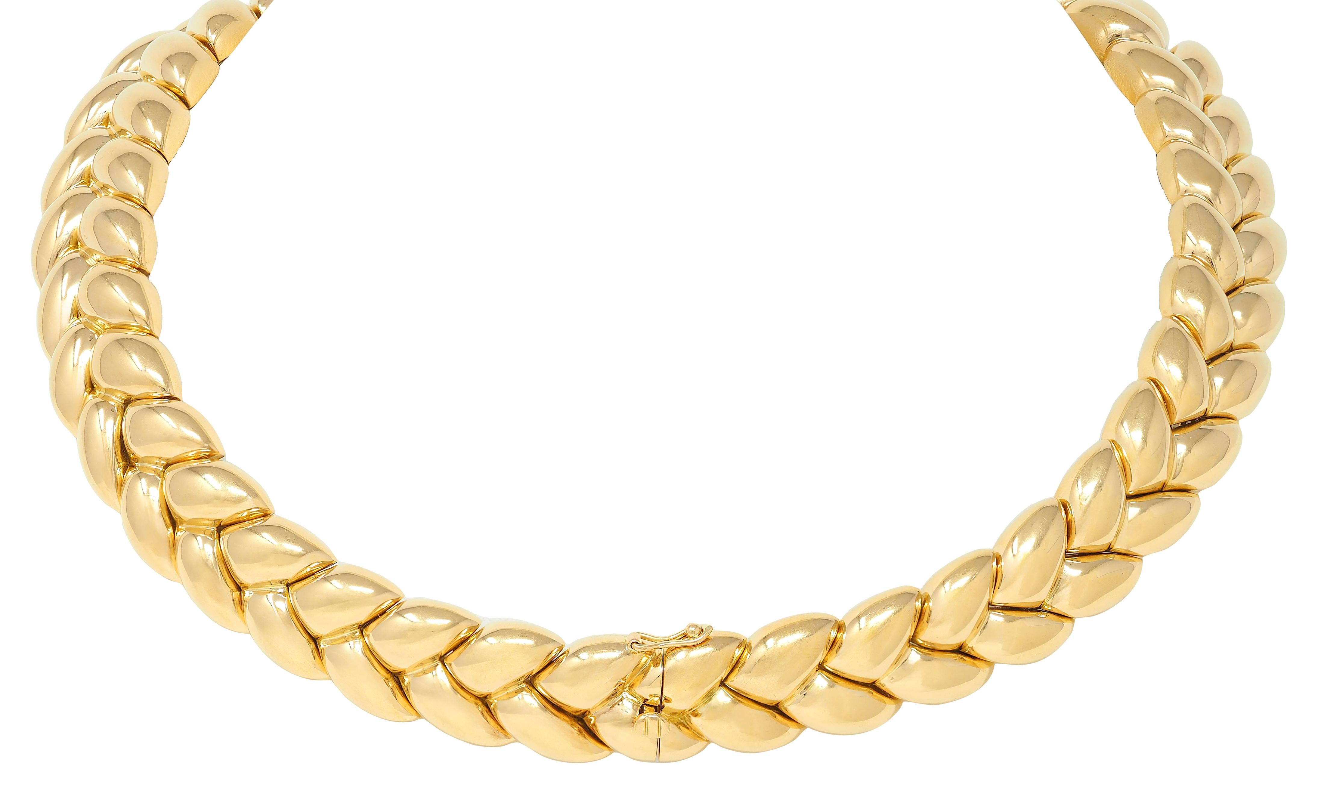 Van Cleef & Arpels French 1994 18K Gold Vintage Puffy Wheat Collar Necklace