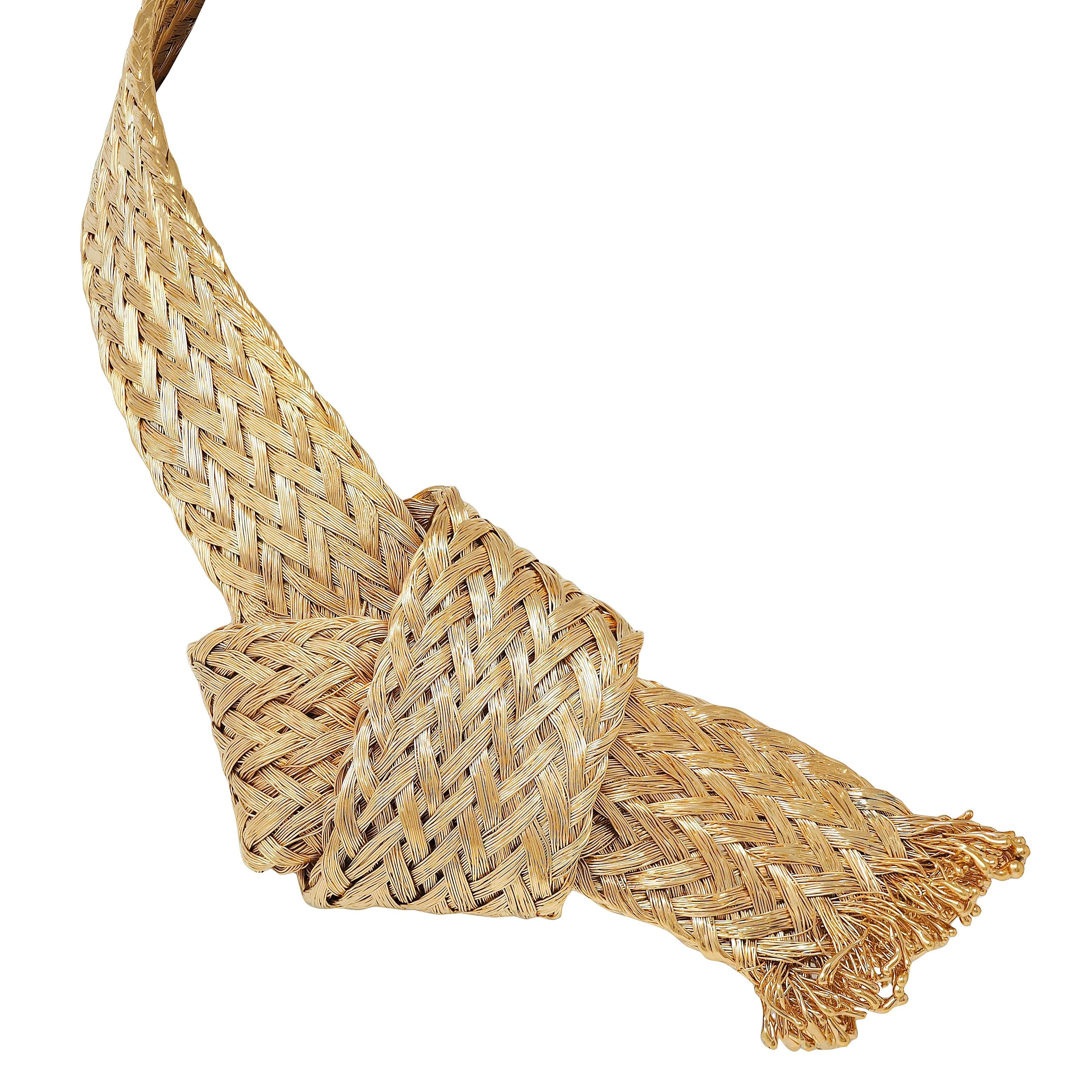 Louis Vuitton French 2017 Runway Brass Woven Knot Open Collar Necklace