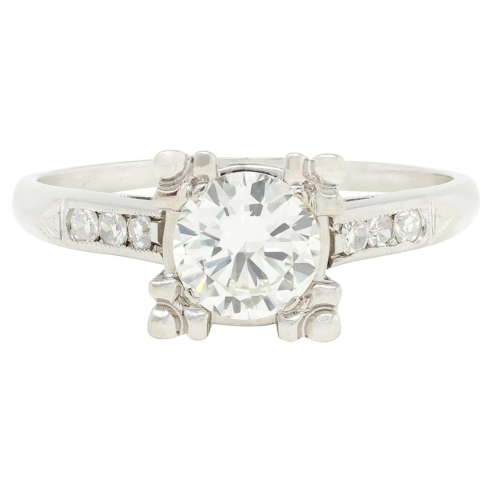 Retro 0.82 CTW Round Diamond 14 Karat White Gold Vintage Engagement Ring