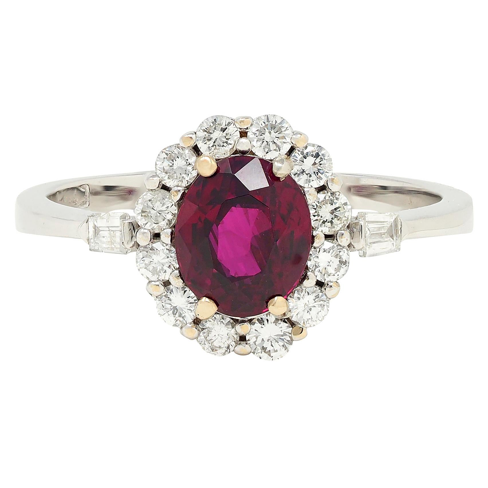 Contemporary 1.80 CTW Ruby Diamond 18 Karat White Gold Halo Ring GIA