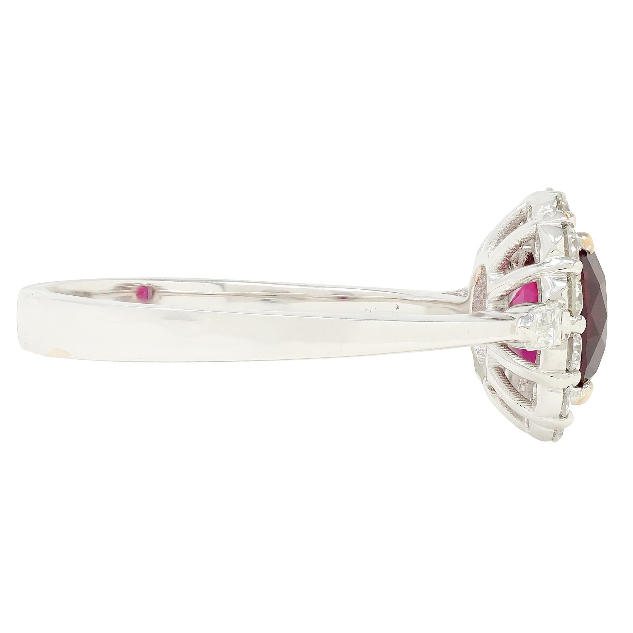 Contemporary 1.80 CTW Ruby Diamond 18 Karat White Gold Halo Ring GIA