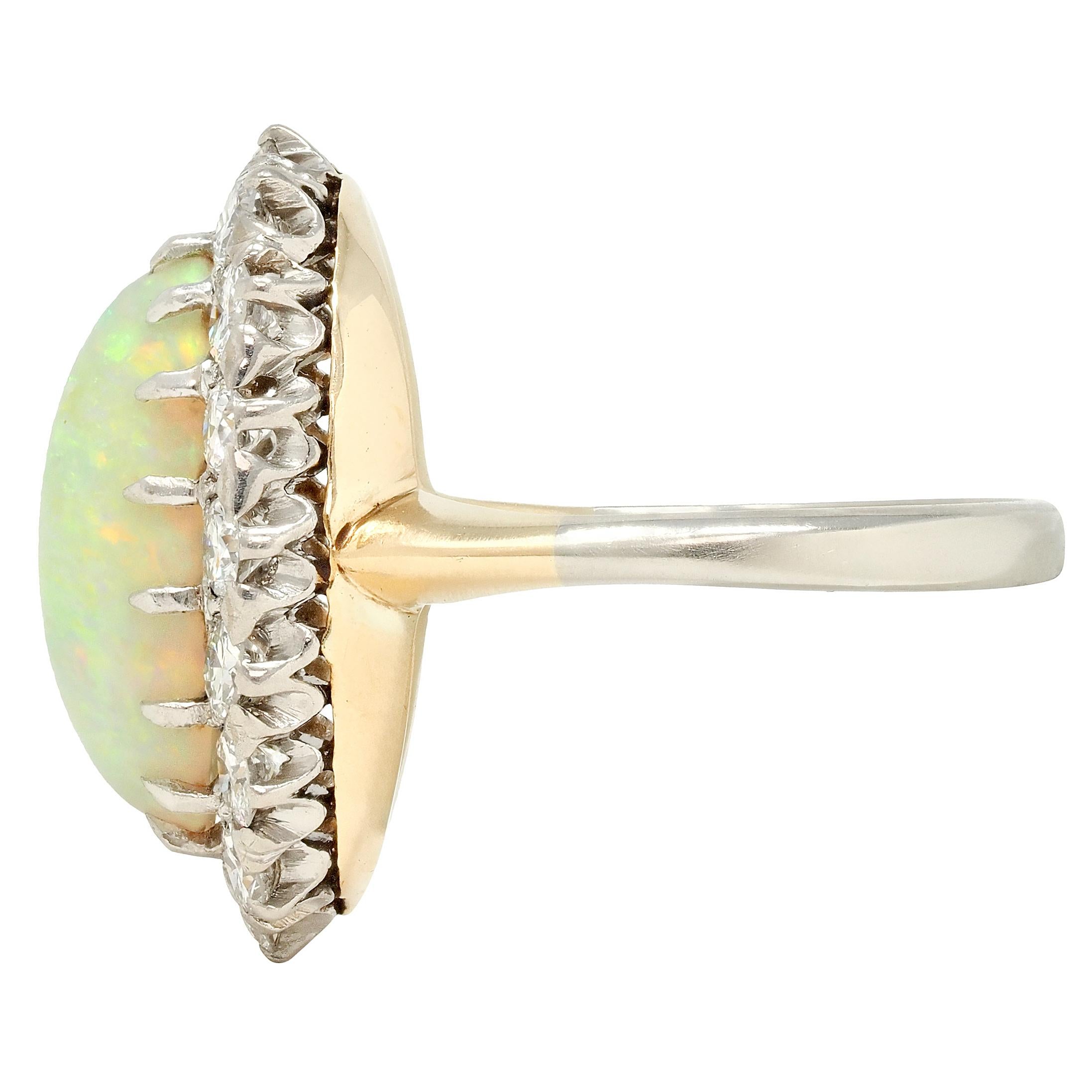 Mid-Century Diamond Opal Platinum 14 Karat Gold Vintage Halo Ring