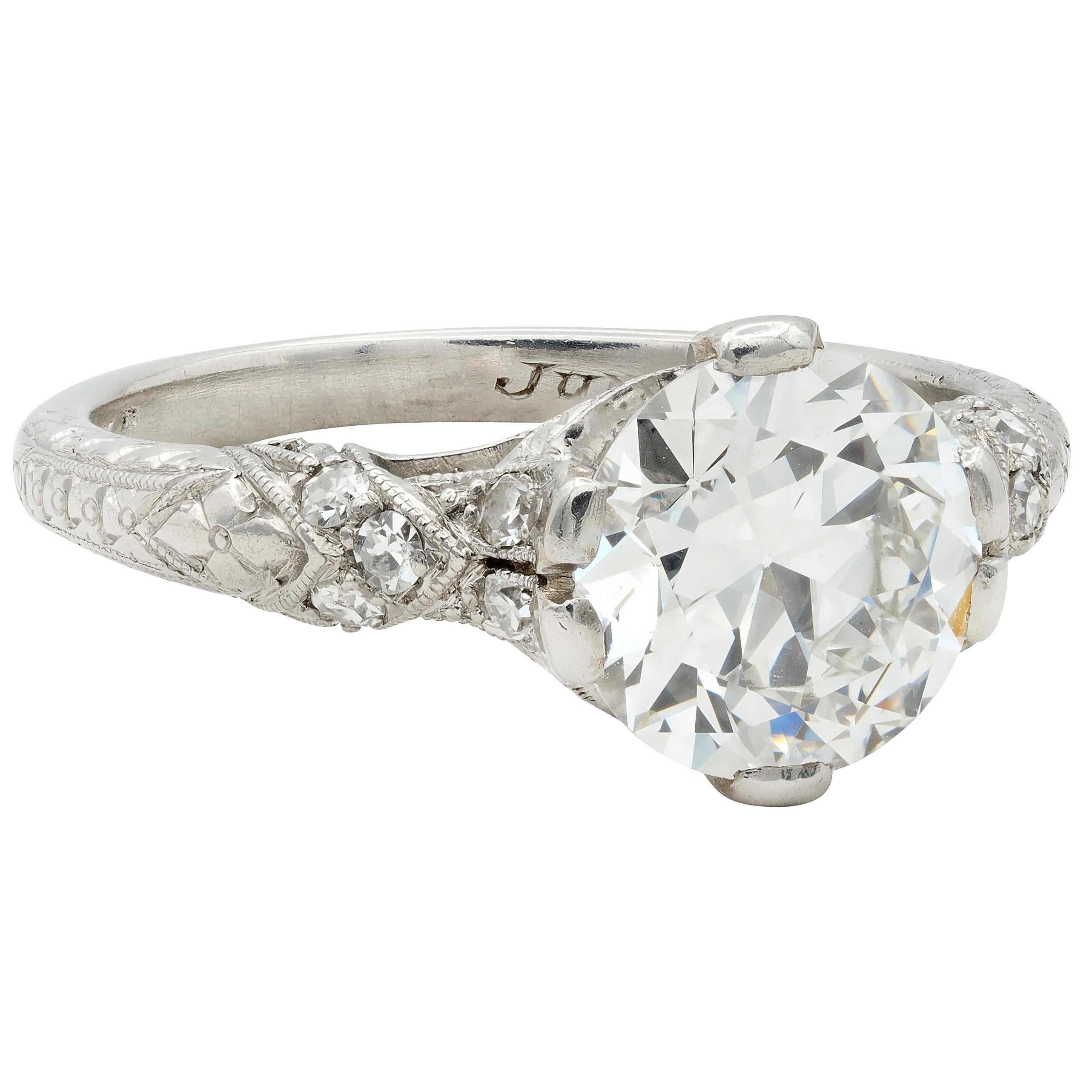 Art Deco 1936 1.90 Old European Cut Diamond Platinum Vintage Engagement Ring