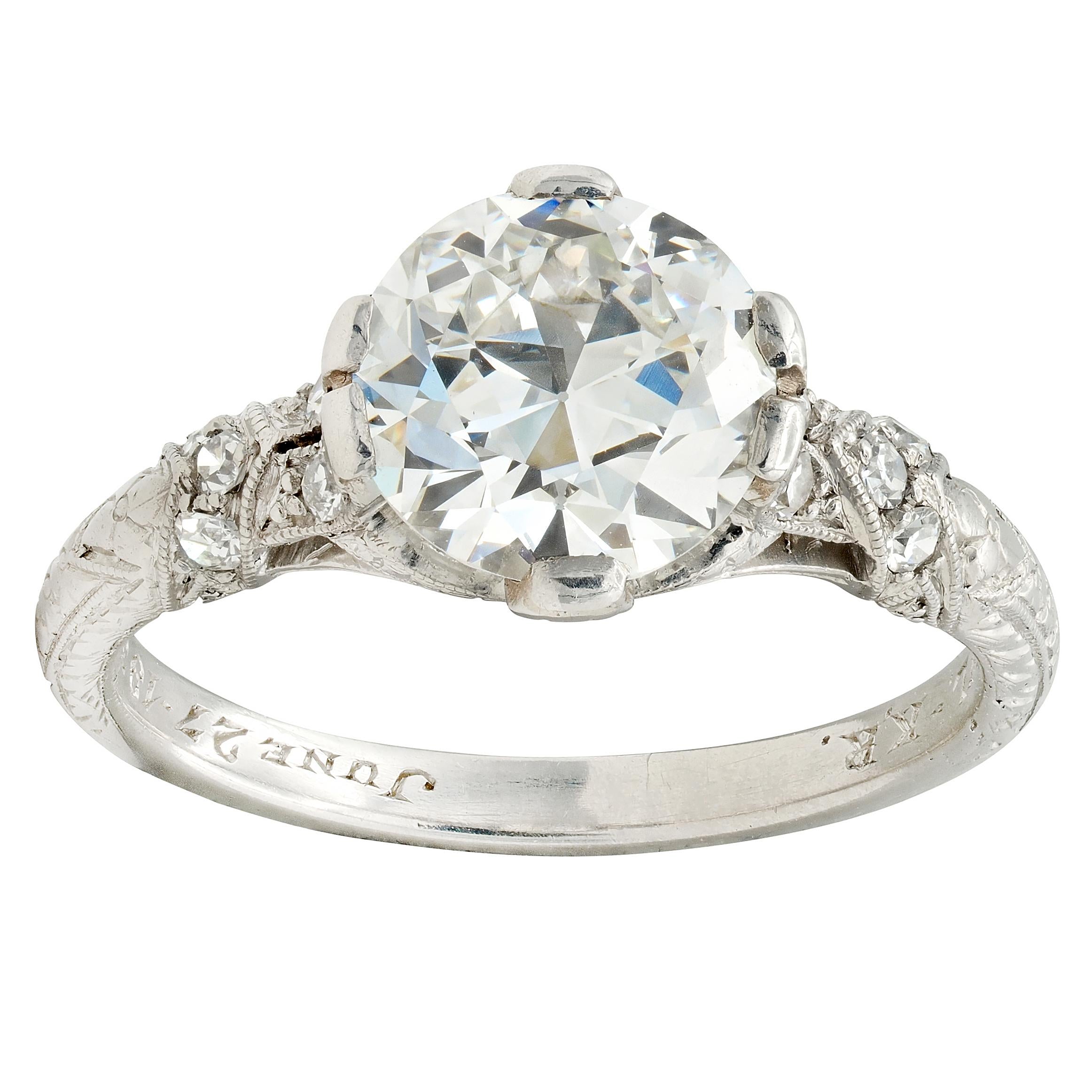 Art Deco 1936 1.90 Old European Cut Diamond Platinum Vintage Engagement Ring