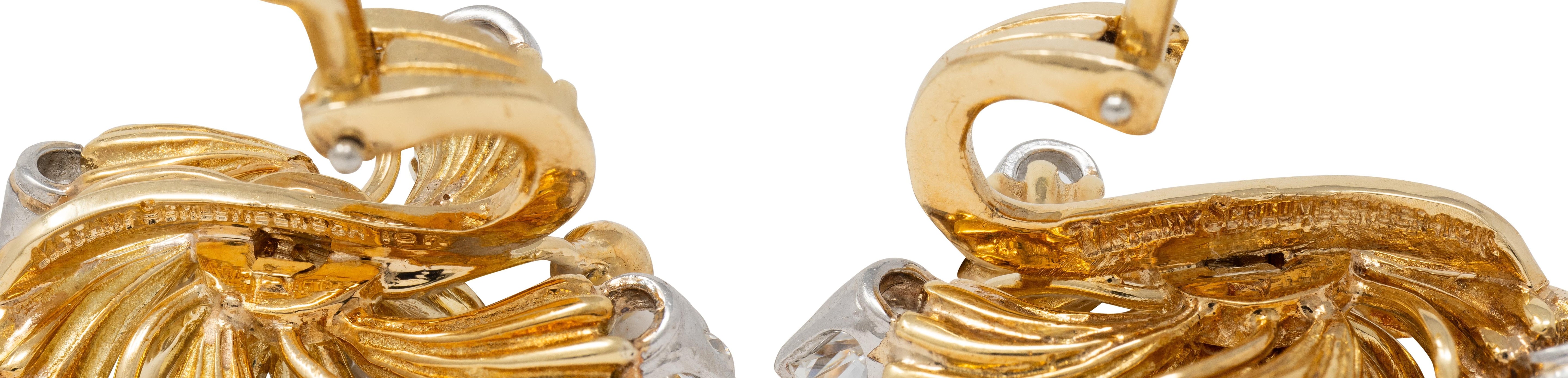 Schlumberger Tiffany & Co. Diamond 18K Gold Platinum Vintage Star Burst Earrings