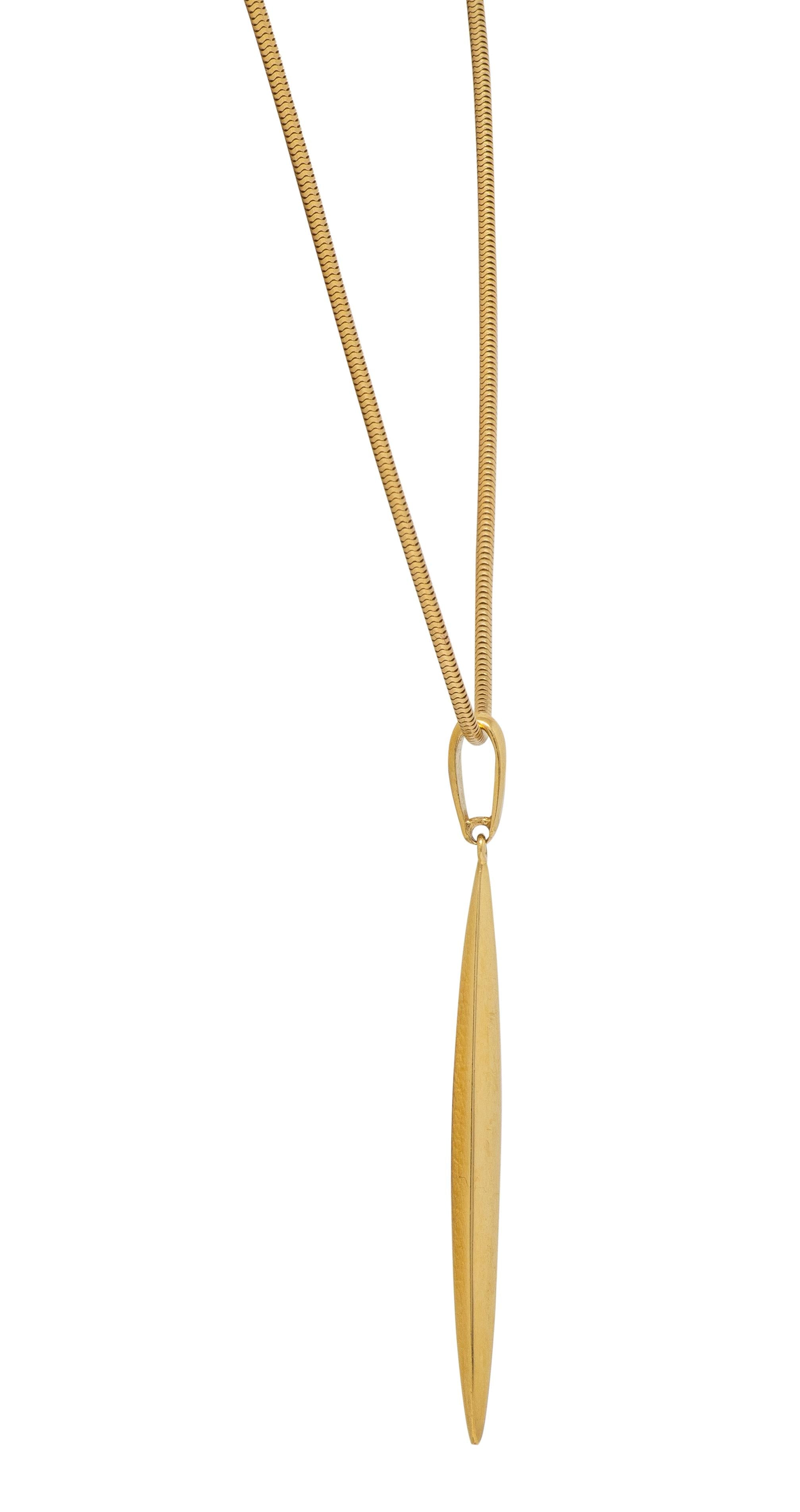 Tiffany & Co. 1990's 18K Yellow Gold Vintage Minimalist Feather Pendant Necklace