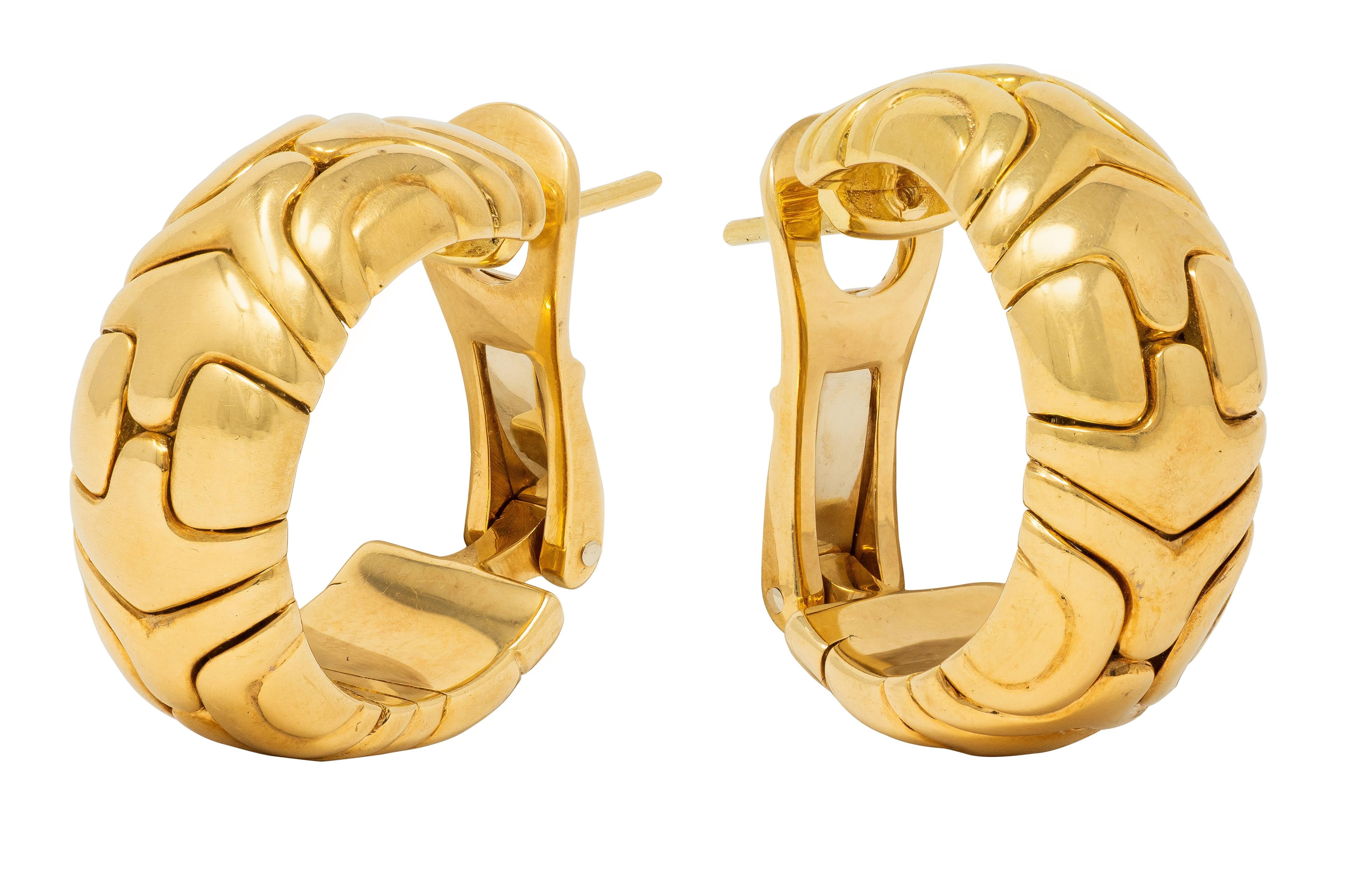 Bulgari 1990's 18 Karat Yellow Gold Vintage Alveare J-Hoop Ear-Clip Earrings