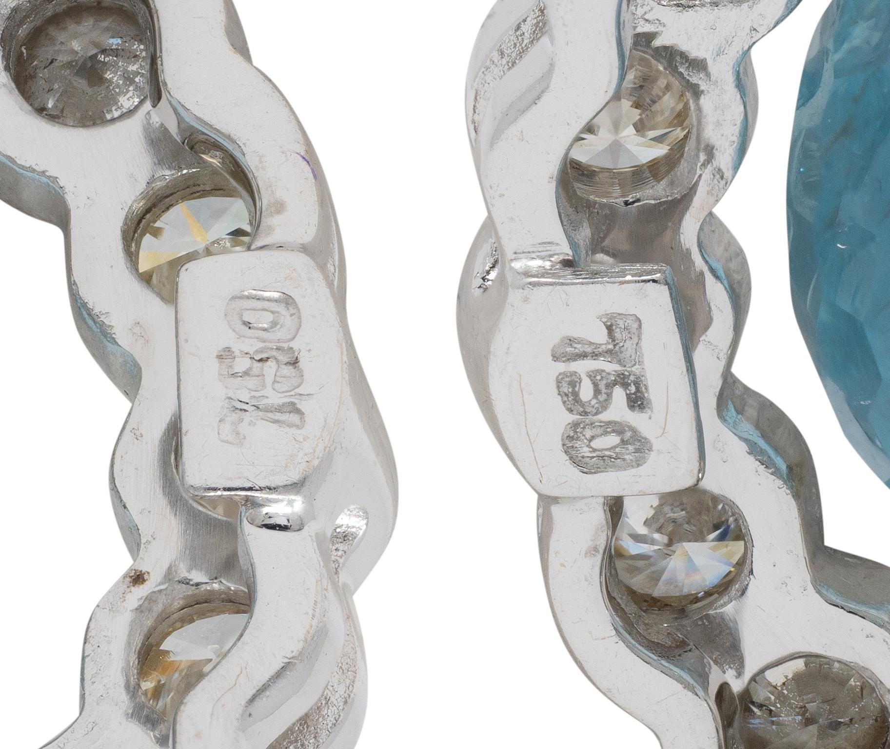 Contemporary Aquamarine Diamond 18 Karat White Gold Star Drop Earrings