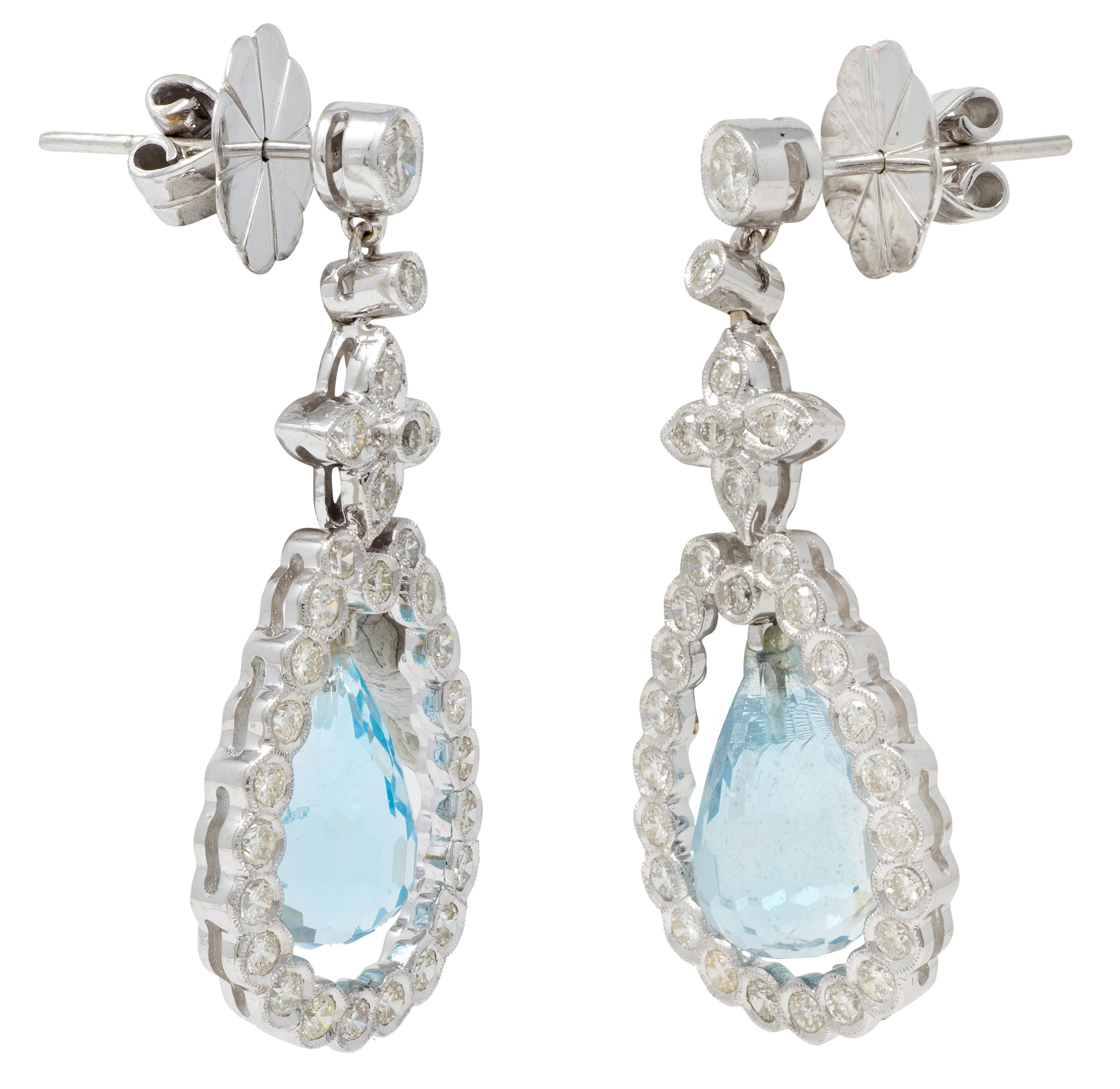 Contemporary Aquamarine Diamond 18 Karat White Gold Star Drop Earrings