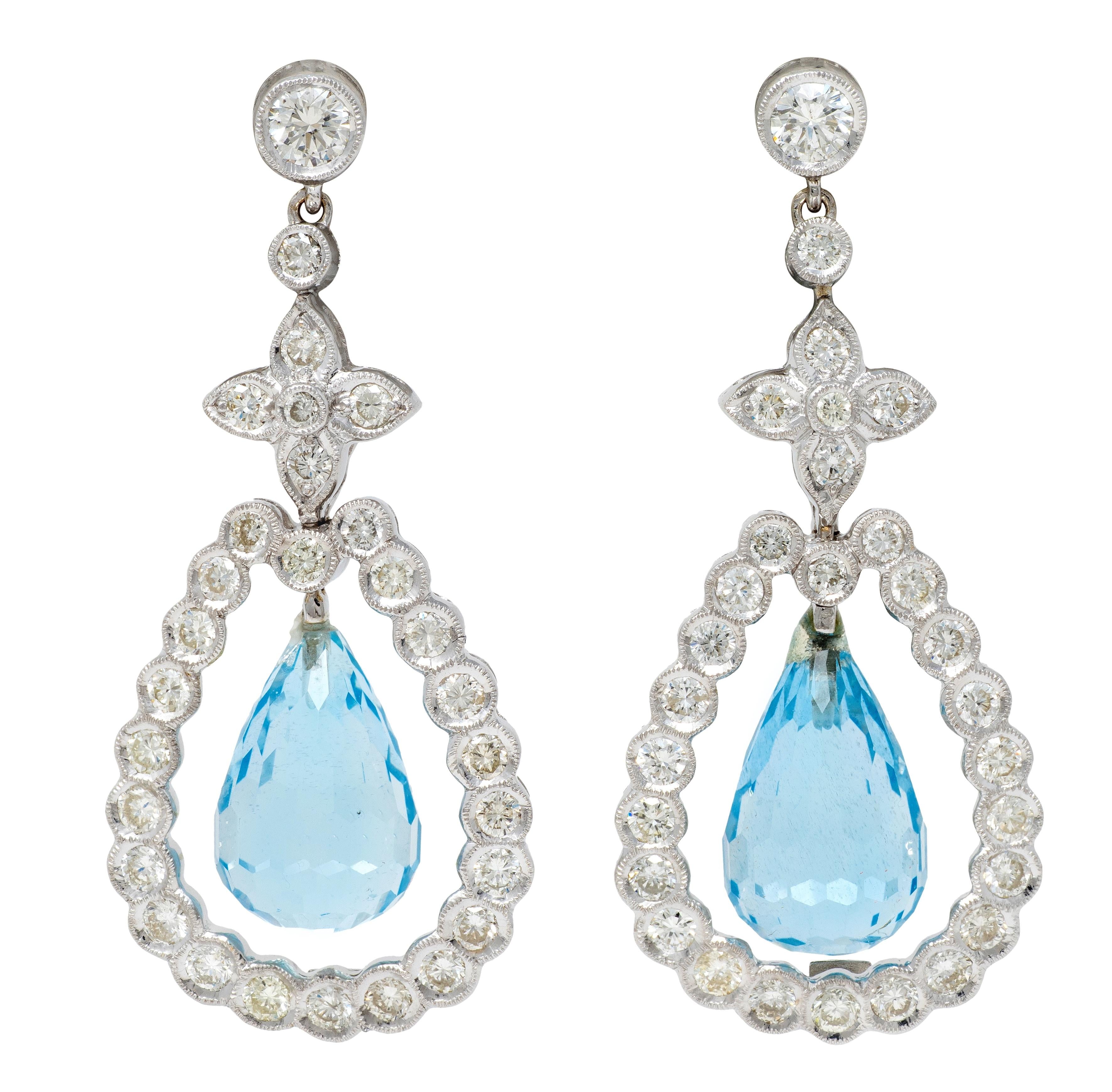 Contemporary Aquamarine Diamond 18 Karat White Gold Star Drop Earrings