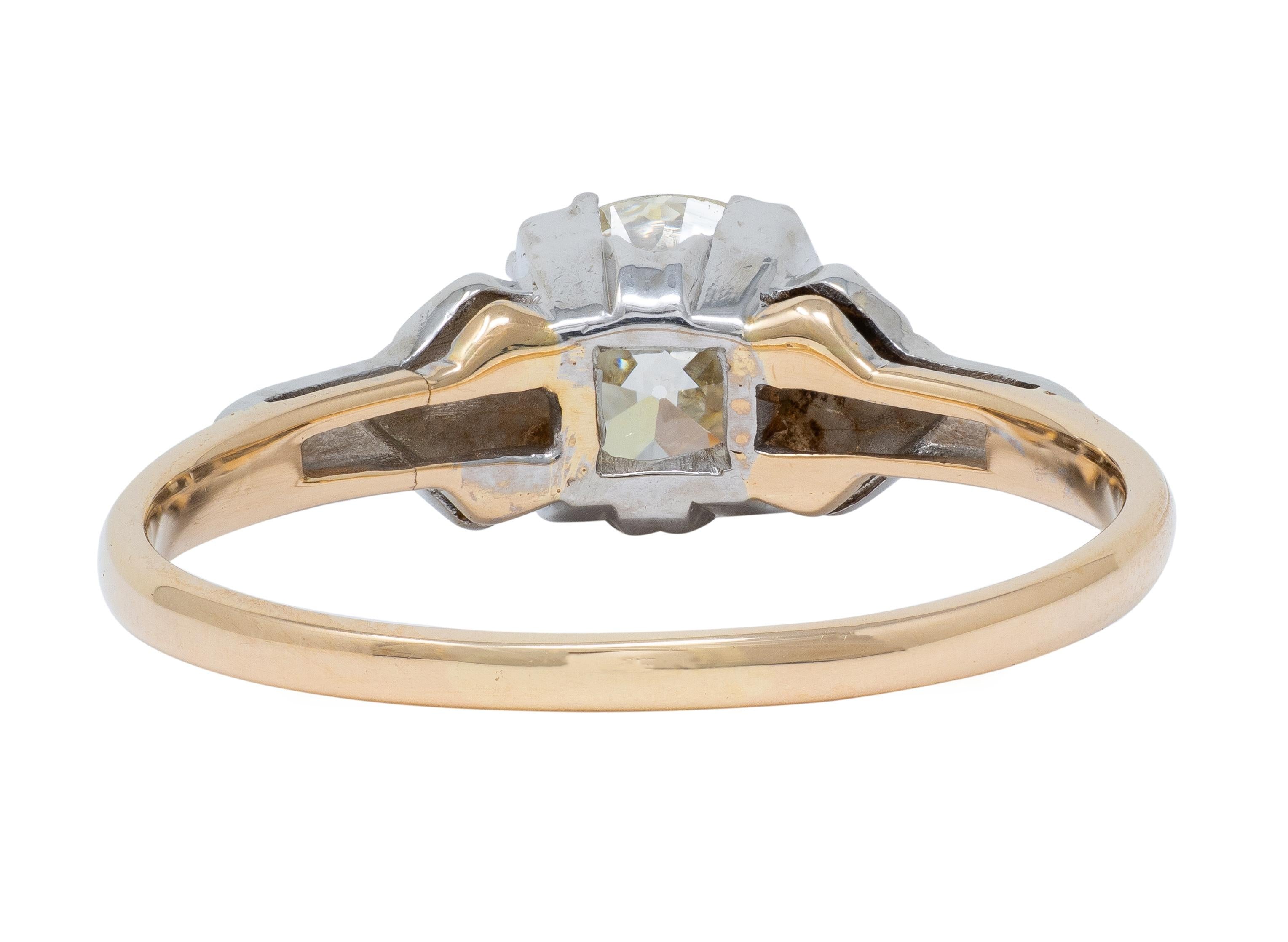 Retro 1.28 CTW Old Mine Diamond 14K Gold Vintage Floral Engagement Ring