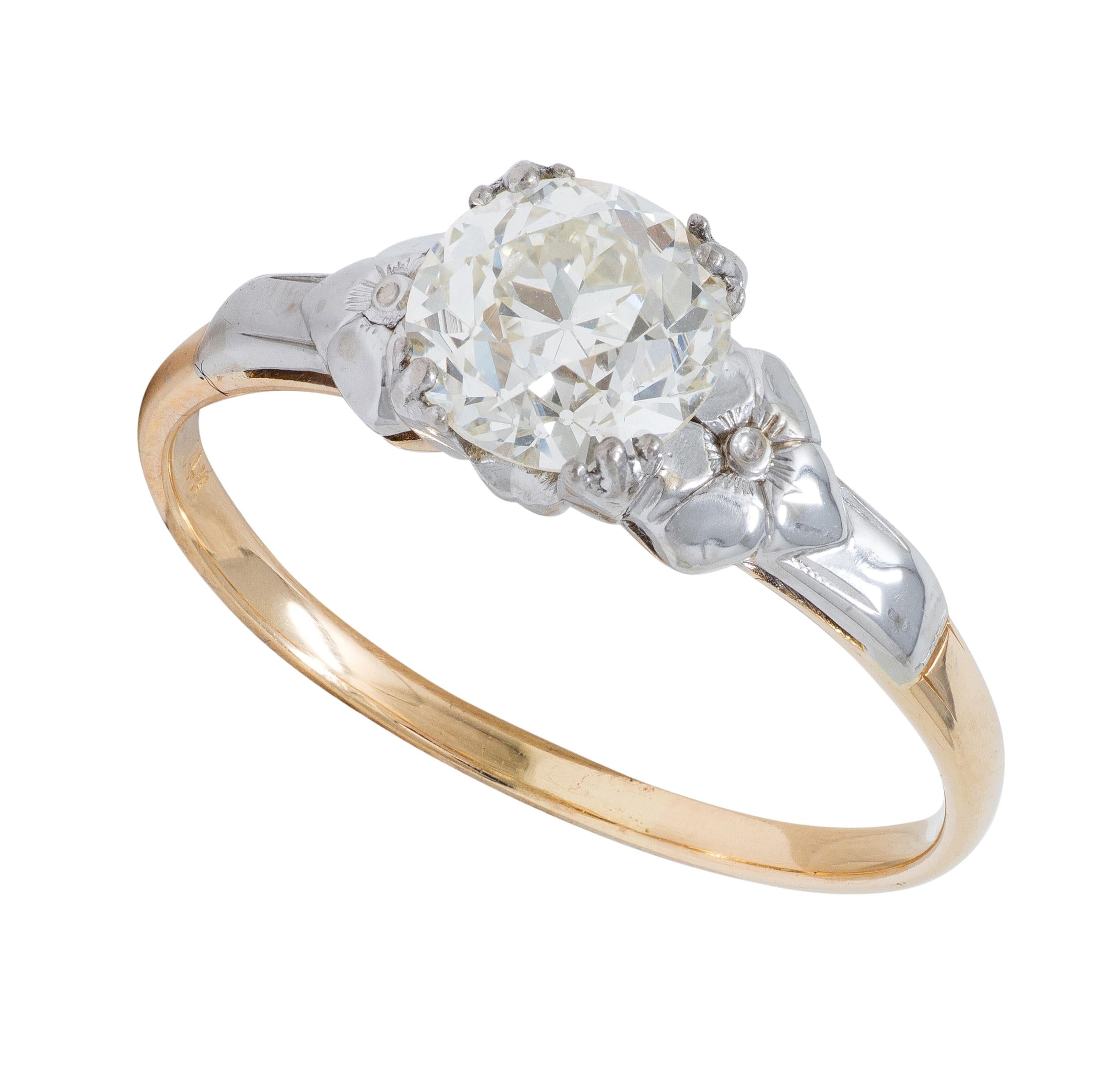 Retro 1.28 CTW Old Mine Diamond 14K Gold Vintage Floral Engagement Ring